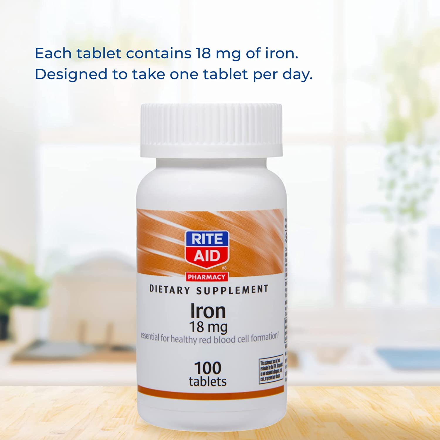 Rite Aid Iron Supplement, 18 mg - 100 Tablets | Iron Supplement for Women and Men | Iron Supplements