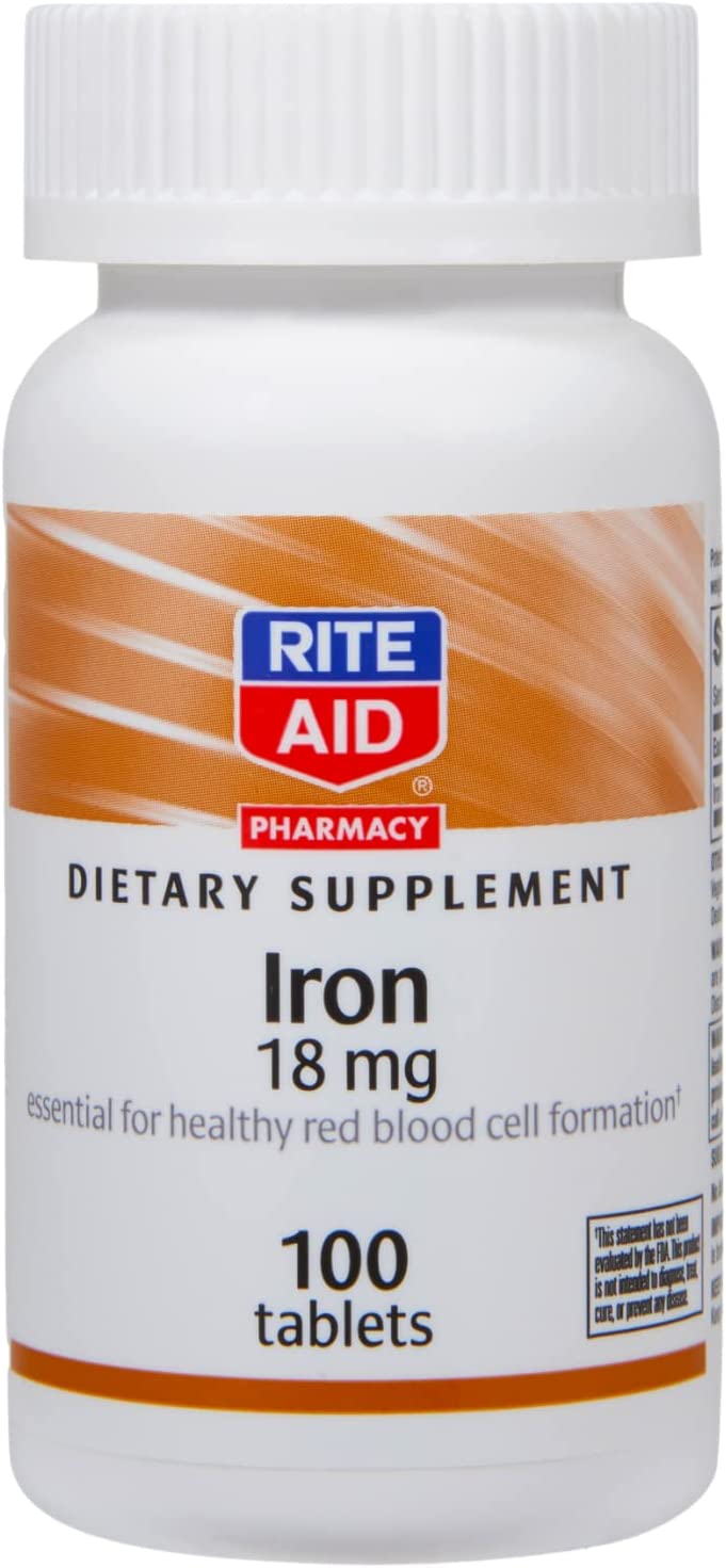 Rite Aid Iron Supplement, 18 mg - 100 Tablets | Iron Supplement for Women and Men | Iron Supplements