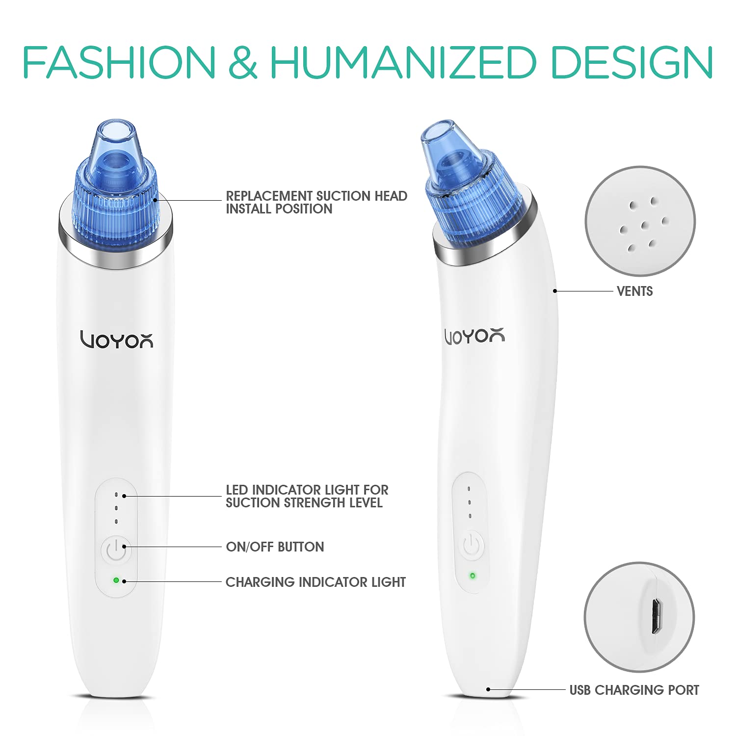 VOYOR Blackhead Remover Pore Vacuum - Electric Face Vacuum Pore Cleaner Acne White Heads Removal wit