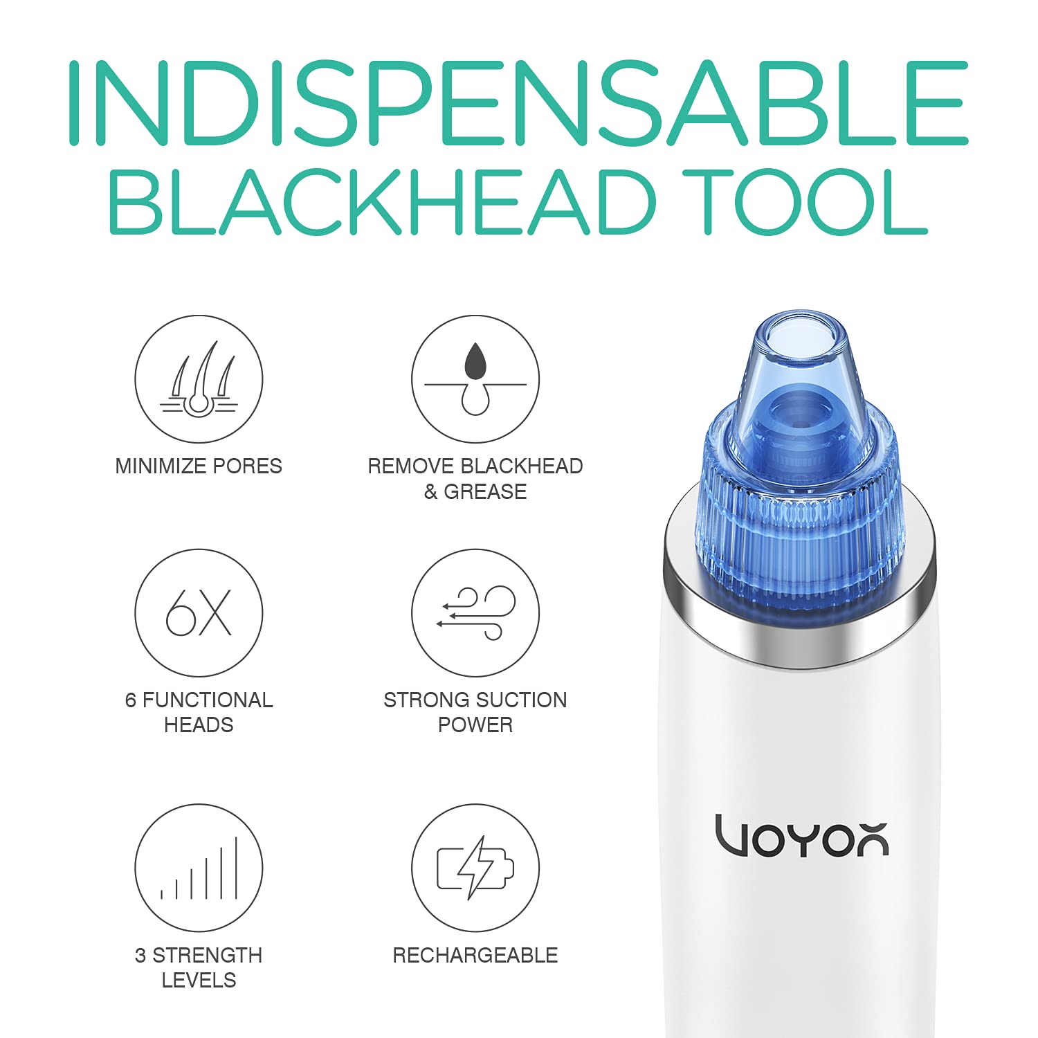 VOYOR Blackhead Remover Pore Vacuum - Electric Face Vacuum Pore Cleaner Acne White Heads Removal wit