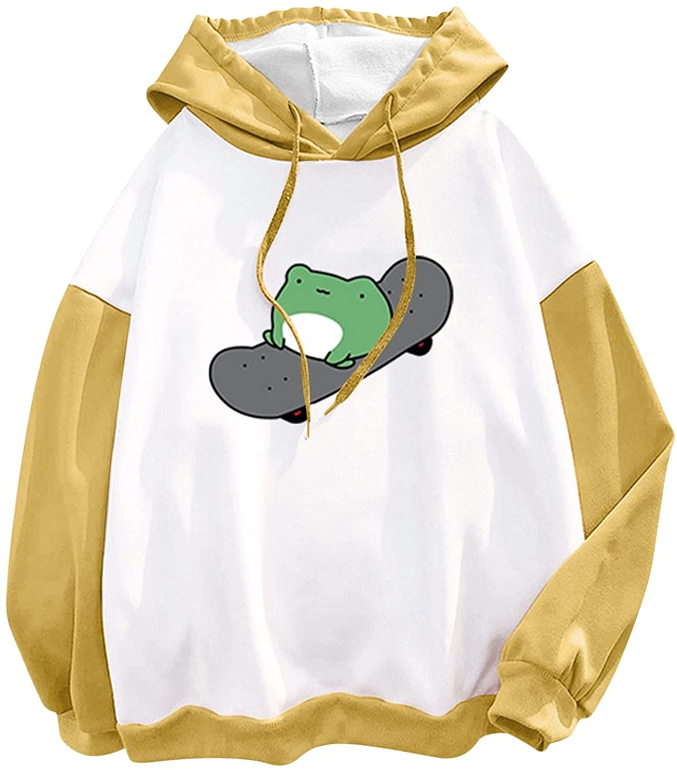 Womens Long Sleeve Hoodies Tops Cute Skateboarding Frog Printed Sweatshirt Long Sleeve Hoodie Fall P