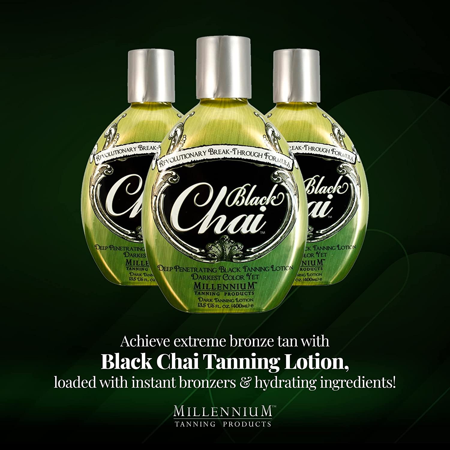 Millennium Tanning Black Chai Tanning Lotion with Bronzers, Essential Oils, & Extracts (13.5 Ounces)