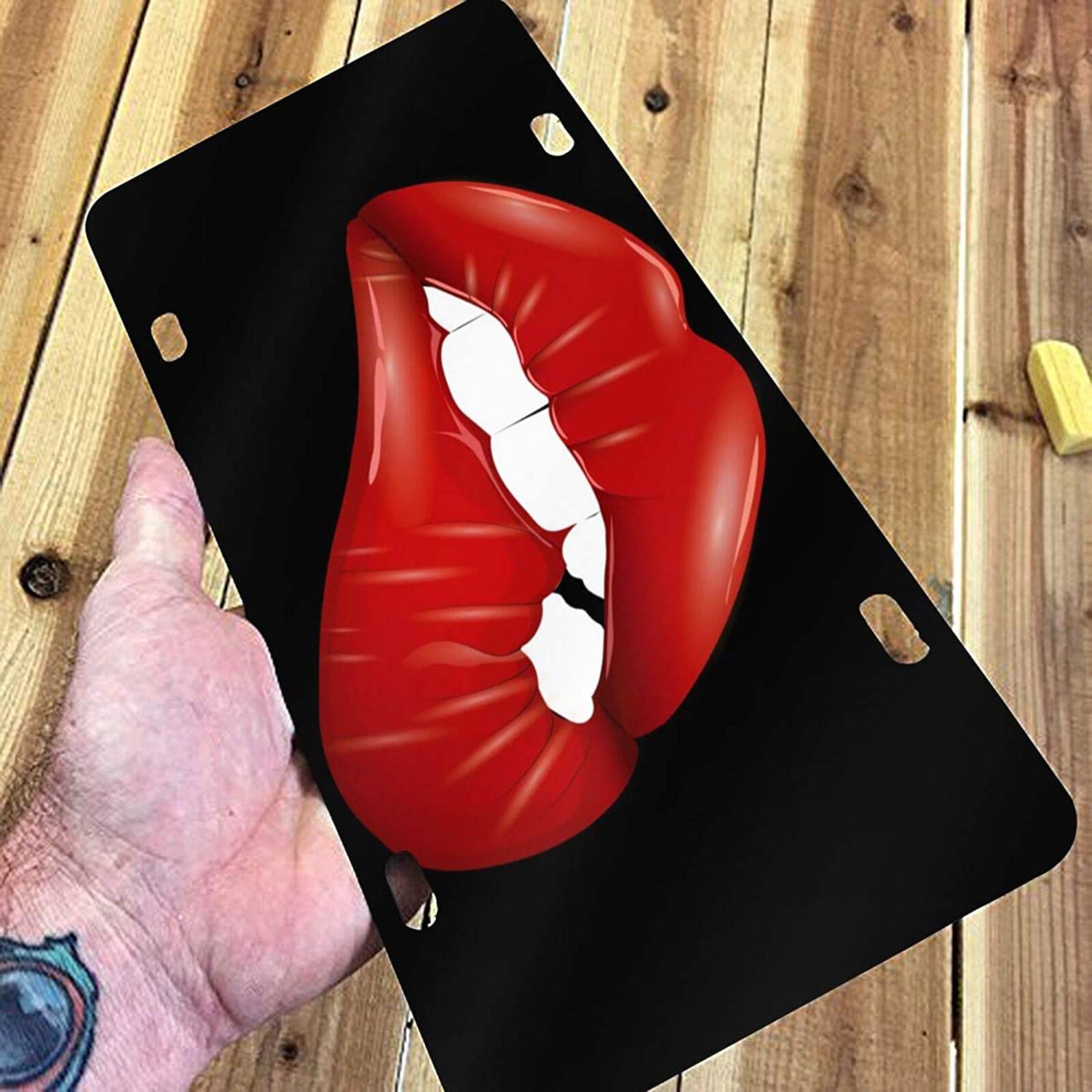 Lip Lip License Plate Frame Aluminum Metal Covers,Metal Novelty Car Plate for Women Girls Men Boys 6