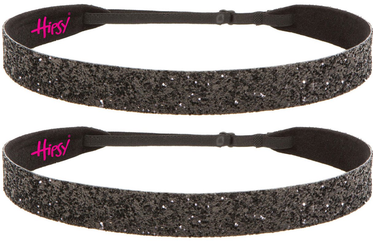 Hipsy Adjustable Non Slip Fashion Wide Bling Glitter Headbands for Women Girls & Teens 2-Pack (Black