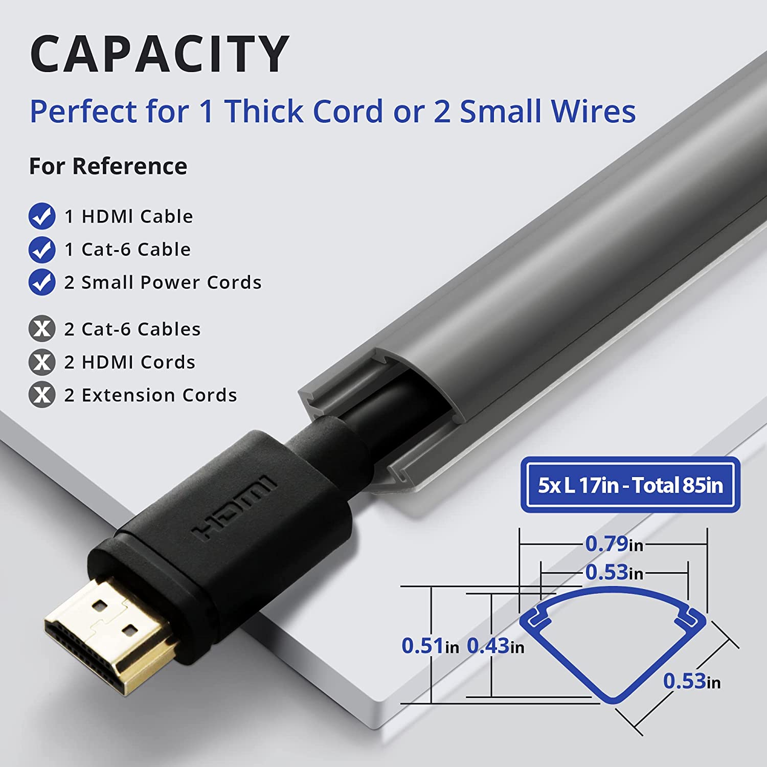 85in Corner Cable Concealer, One-Cord Corner Duct, Paintable Corner Cord Cover, Cable Management Cha