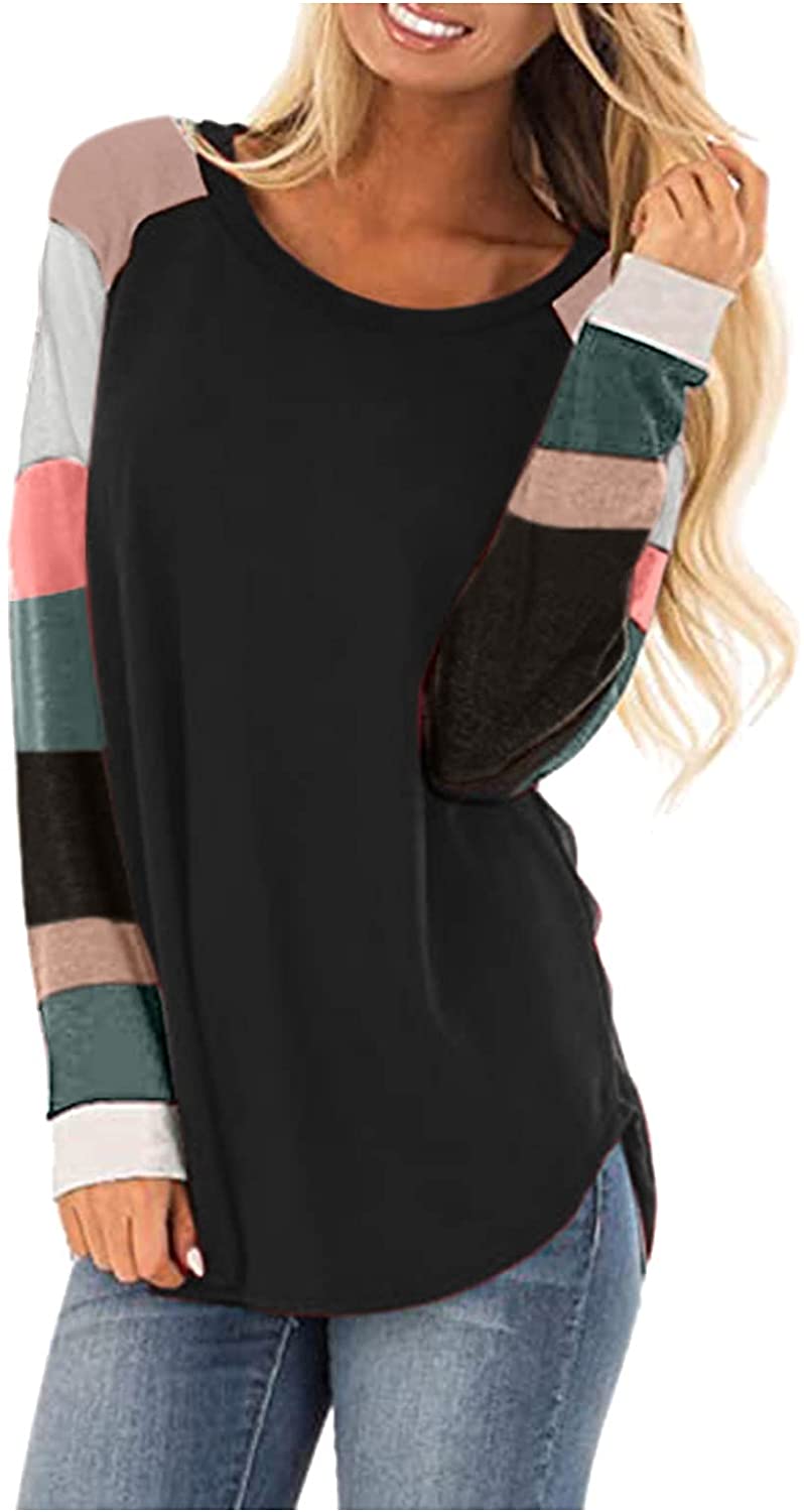 HHoo88 Long Sleeve Blouses for Women,Casual Color Block Sweatshirts Tunic Pullover Workout Athletic 