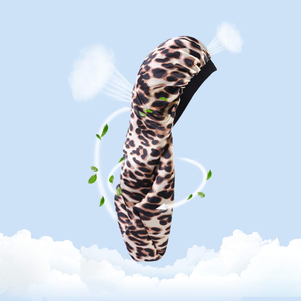 COOLCHI 3 Pack Large Long Satin Silk Bonnet Sleep Cap Hat Soft Elastic Band Night Sleeping Head Cove