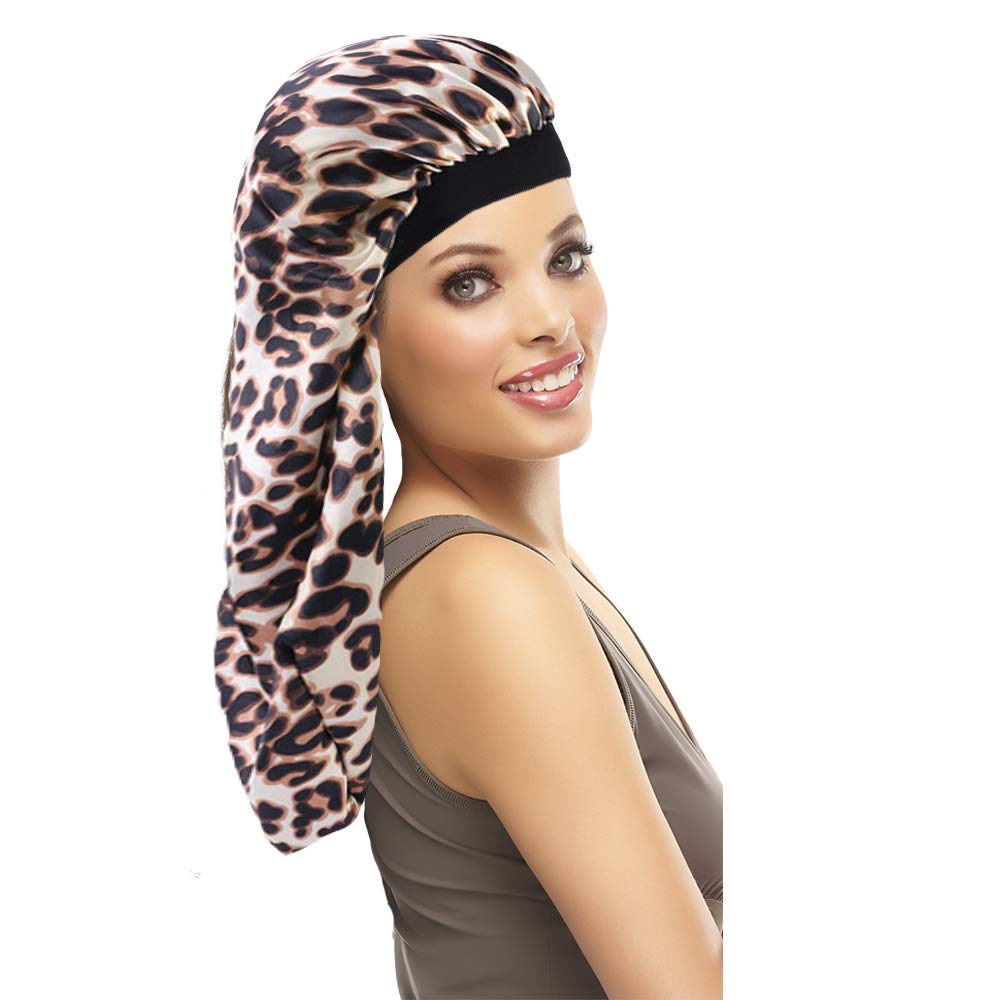COOLCHI 3 Pack Large Long Satin Silk Bonnet Sleep Cap Hat Soft Elastic Band Night Sleeping Head Cove