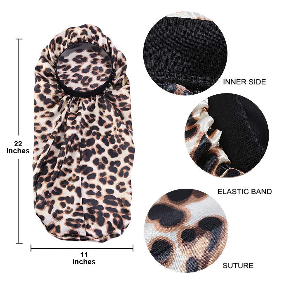 COOLCHI 3 Pack Large Long Satin Silk Bonnet Sleep Cap Hat Soft Elastic Band Night Sleeping Head Cove