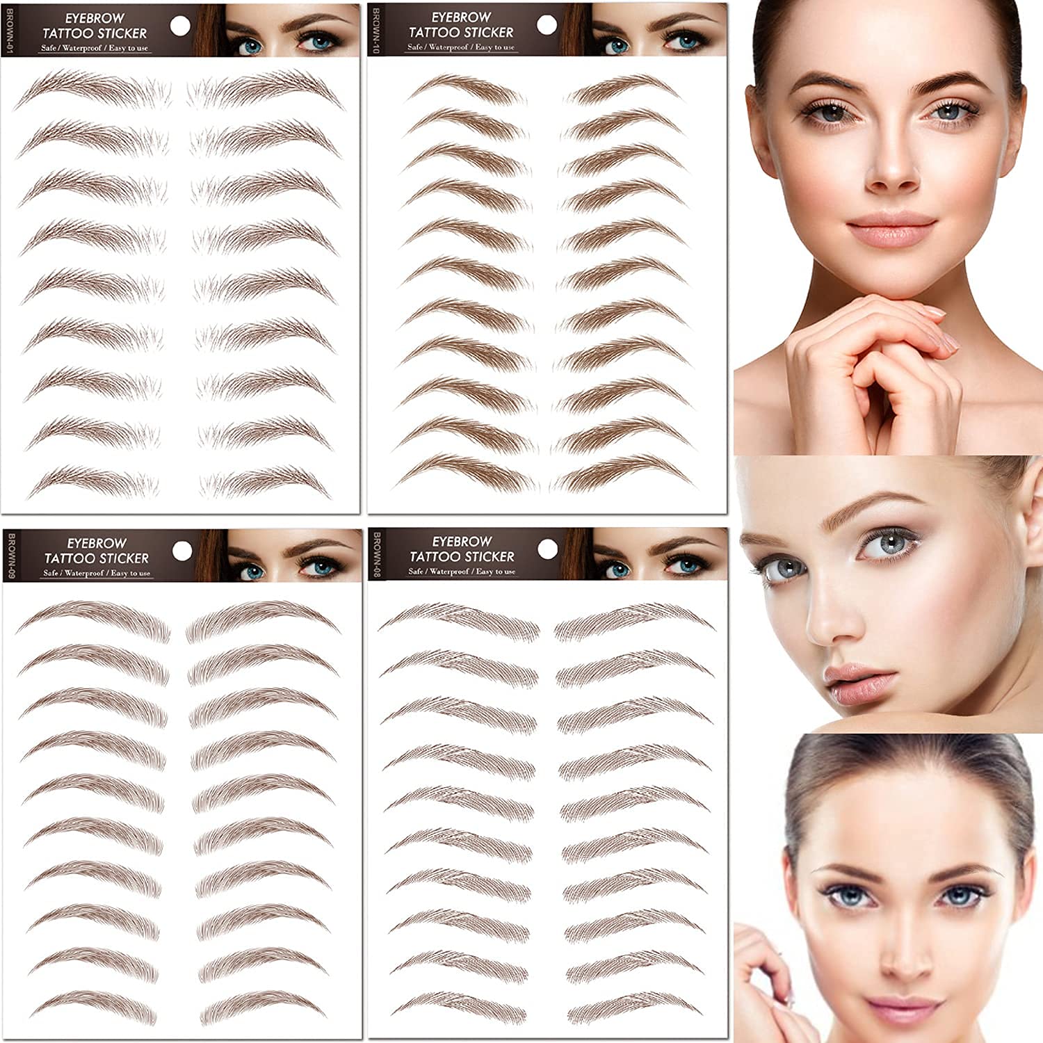 glaryyears 4 Sheets 40 Pairs Brown 3d Eyebrow Tattoo Sticker Temporary Tattoos for Women Lady, DIY F