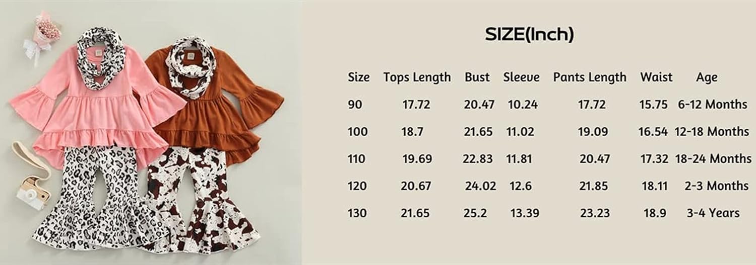 Toddler Baby Girl Fall Clothes Ruffle Long Sleeve T Shirt Tops Leopard Flare Pants 3Pieces Outfit Se