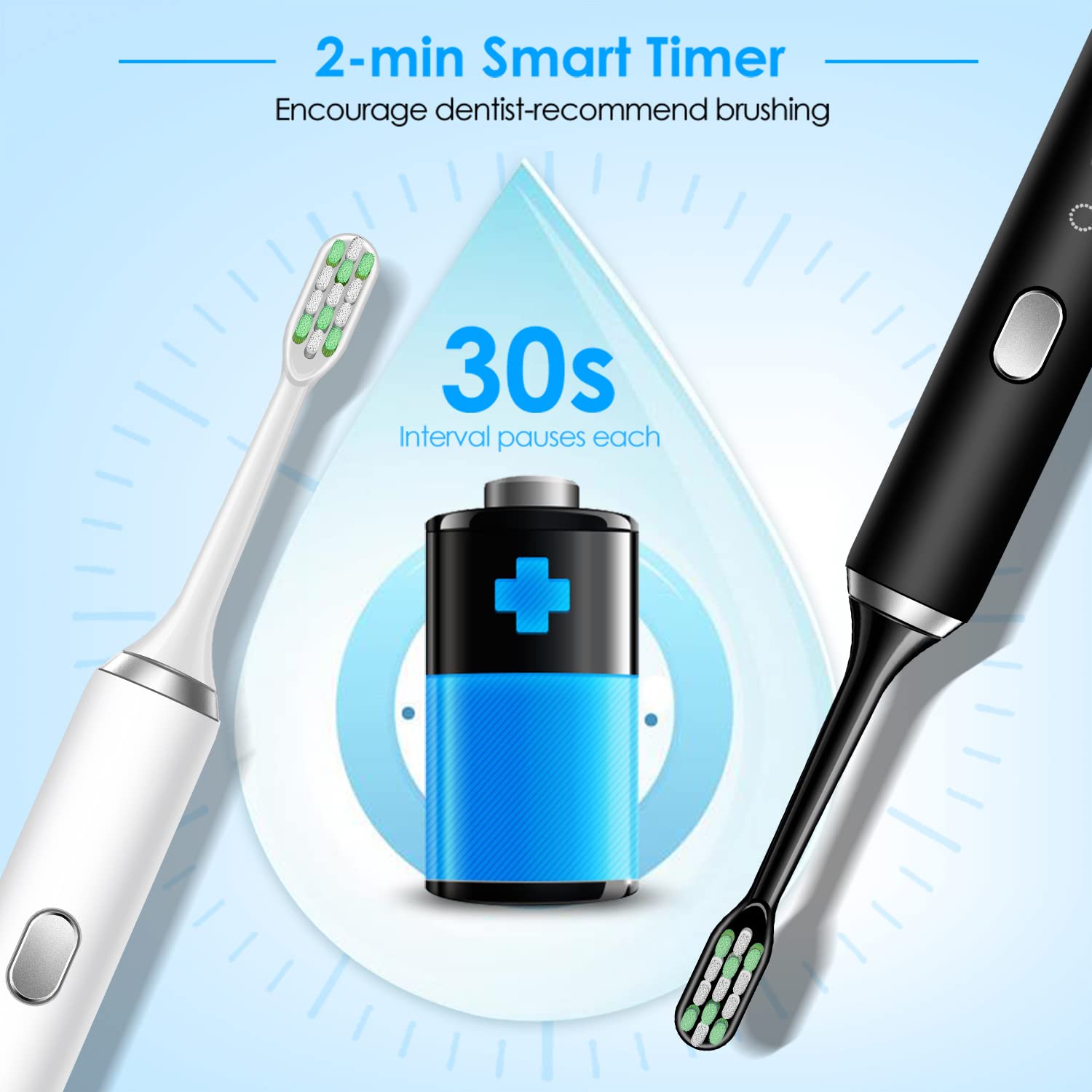 Sonic Electric Toothbrush Whitening Toothbrush Rechargeable with 4 Dupont Brush Heads, Adult Waterpr