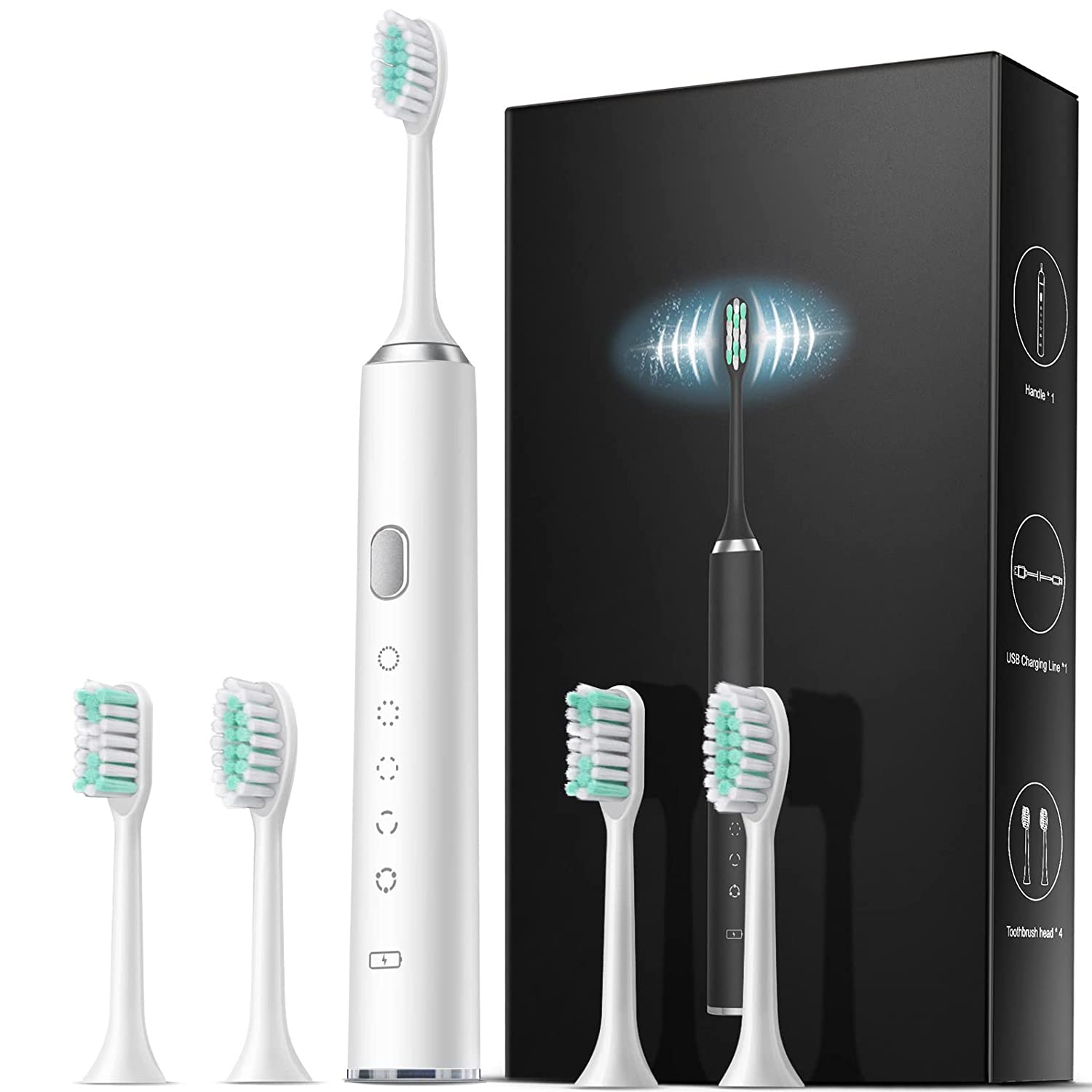 Sonic Electric Toothbrush Whitening Toothbrush Rechargeable with 4 Dupont Brush Heads, Adult Waterpr