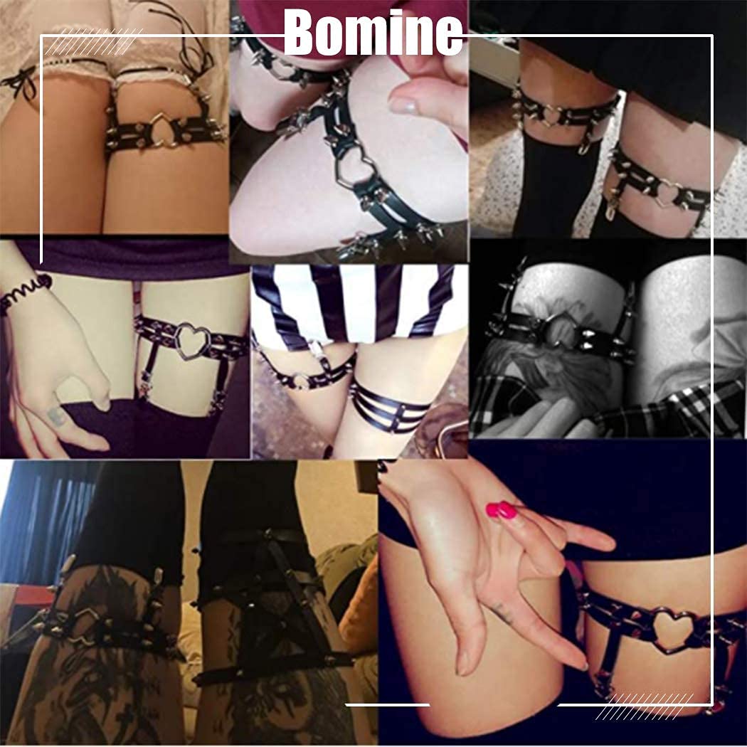 Bomine Punk Leg Chain Garter Belts Gothic Leather Thigh Chain Rivet Stud Pink Thigh Garter Belts Ela