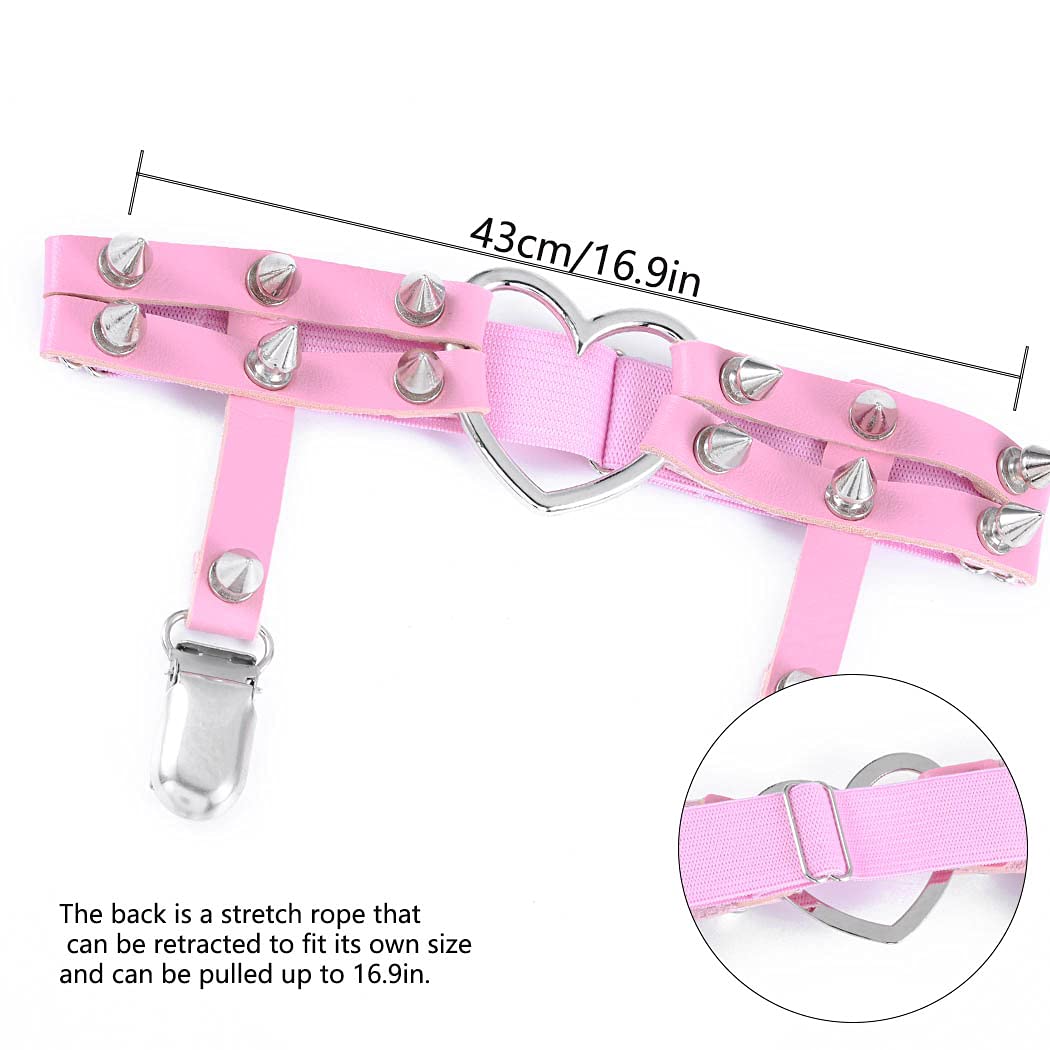 Bomine Punk Leg Chain Garter Belts Gothic Leather Thigh Chain Rivet Stud Pink Thigh Garter Belts Ela