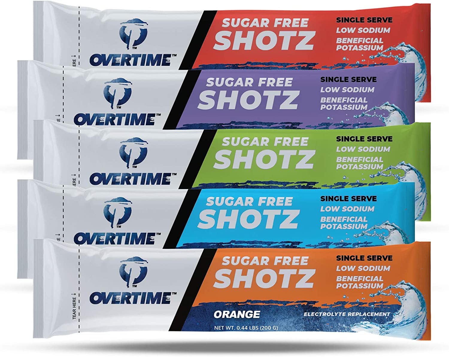 Overtime Electrolyte Replacement Drink Mix - Single Serve Variety Pack - Quantity of 50 (10 of Each 