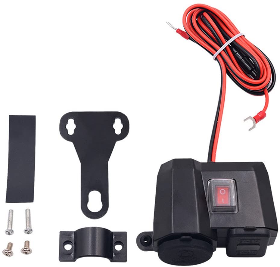 12V Motorcycle Charger,Waterproof Cigarette Lighter Double USB with Digital Voltmeter Car Accessor