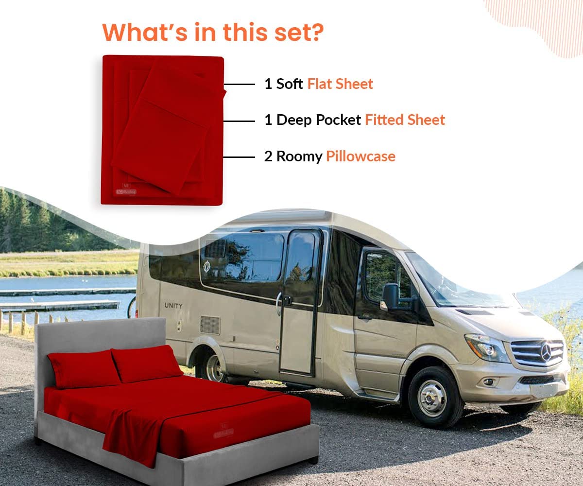 SGI bedding Three Quarter RV Bunk & Truck Sleeper 4 Piece Sheet Set 800 TC Perfectly Fitted for RV,
