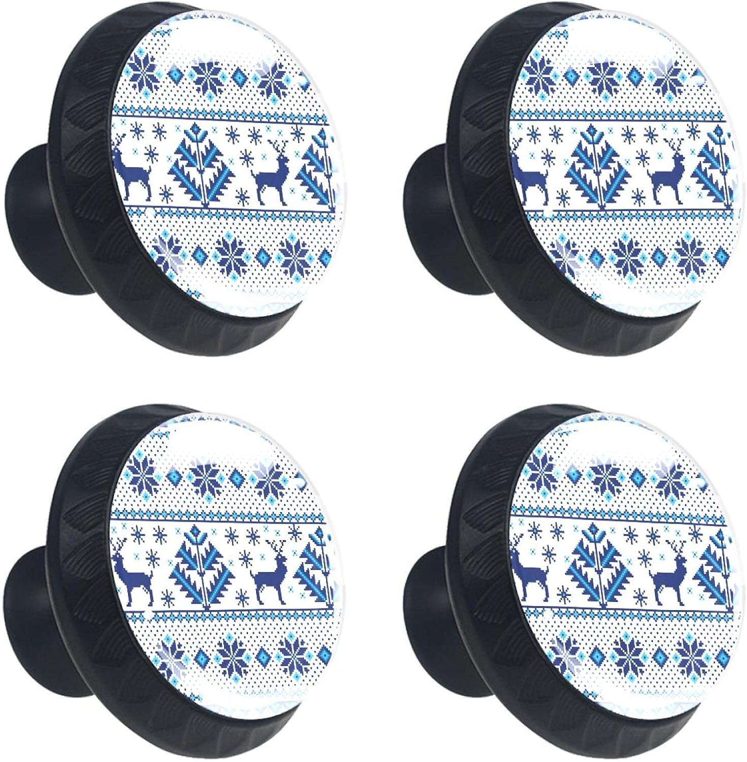 Blue Christmas Pattern-01 for Kitchen Cabinets Pack of 4 Dresser Drawer Handles Knobs