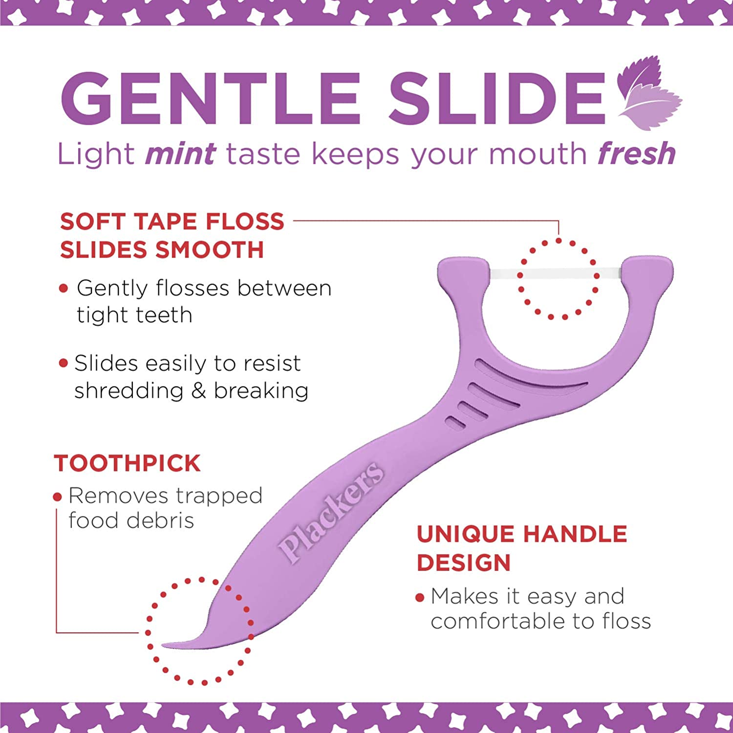 Plackers Gentleslide Dental Floss Picks, 90 Count, Purple