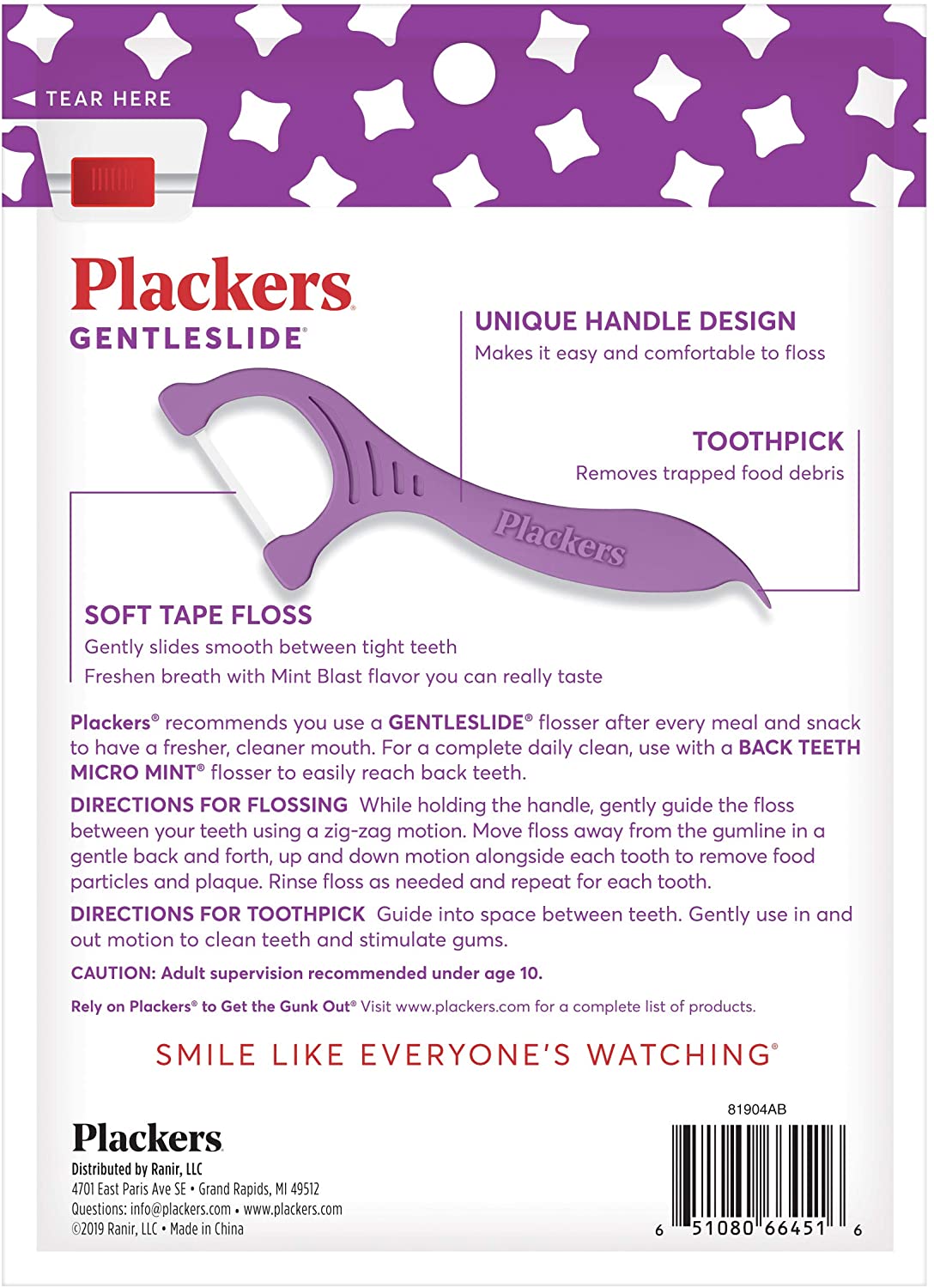 Plackers Gentleslide Dental Floss Picks, 90 Count, Purple