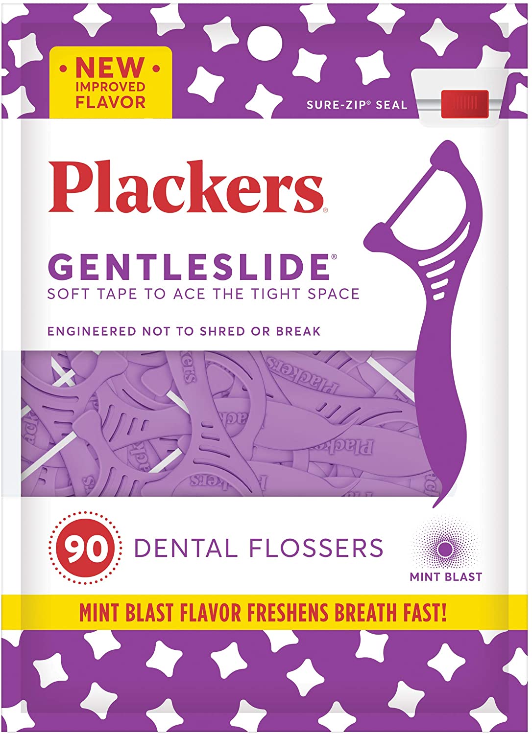 Plackers Gentleslide Dental Floss Picks, 90 Count, Purple