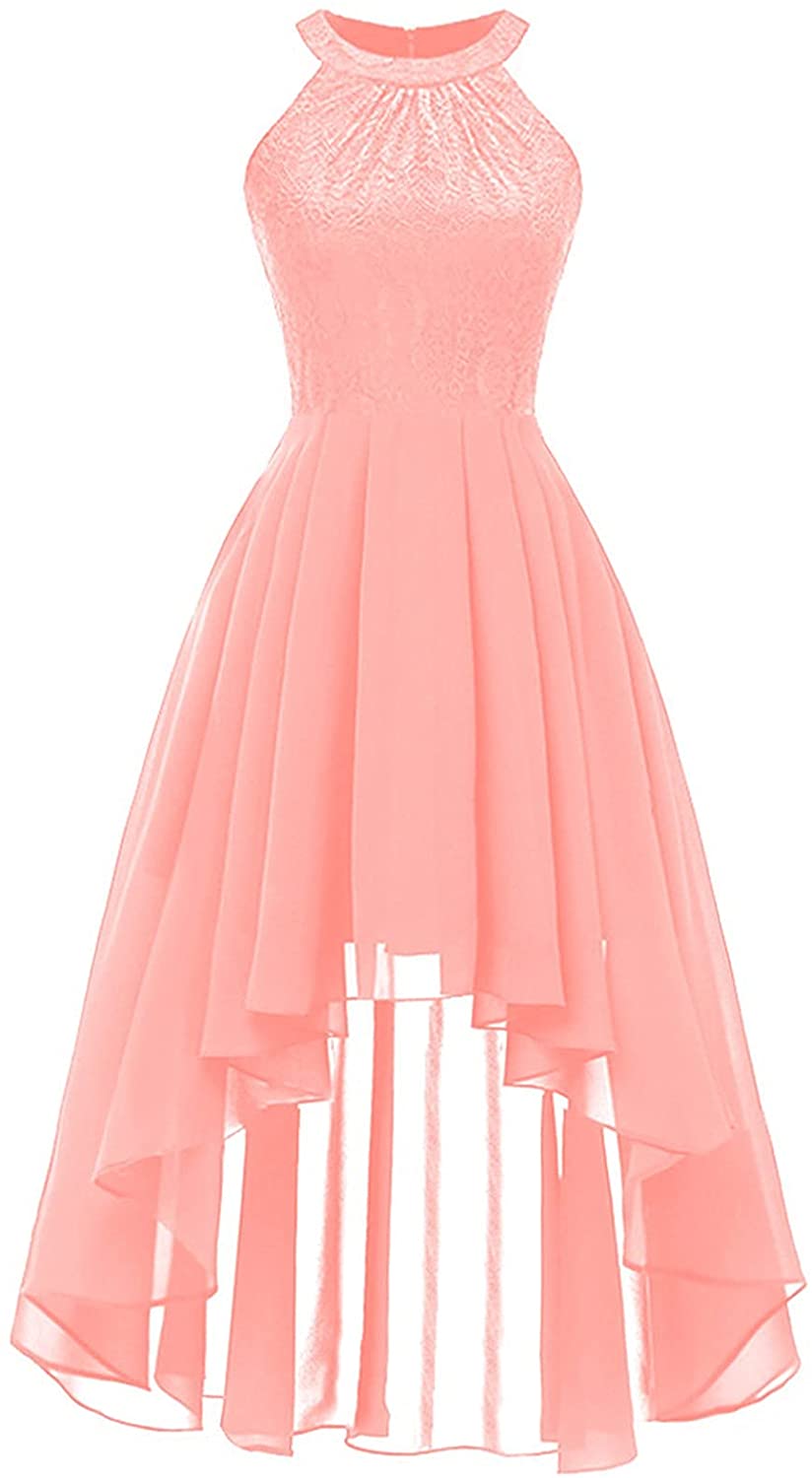 haoricu Women Summer Casual Off Shoulder Short Sleeve Lace Irregular Hem Party Dress