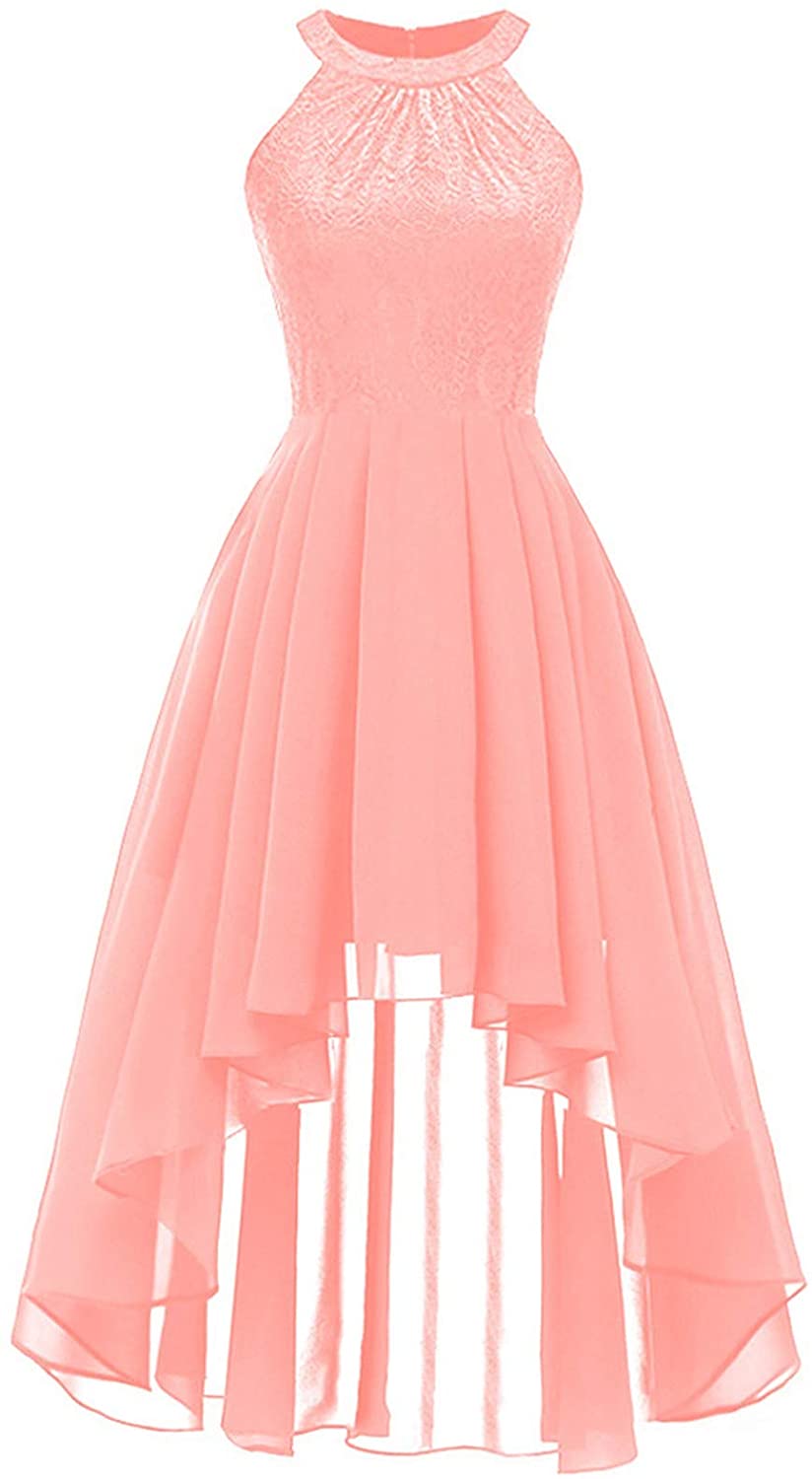 haoricu Women Summer Casual Off Shoulder Short Sleeve Lace Irregular Hem Party Dress