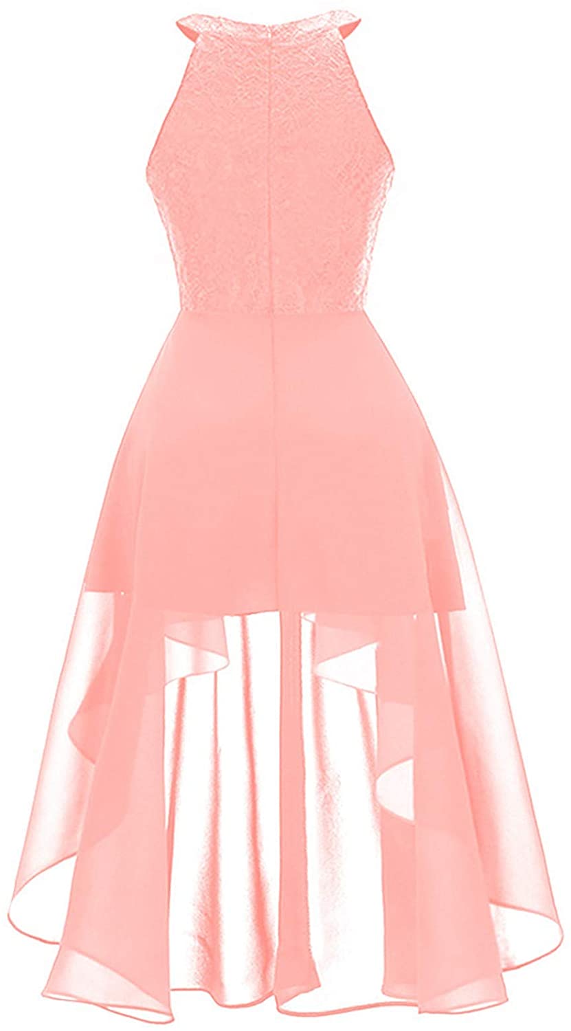 haoricu Women Summer Casual Off Shoulder Short Sleeve Lace Irregular Hem Party Dress