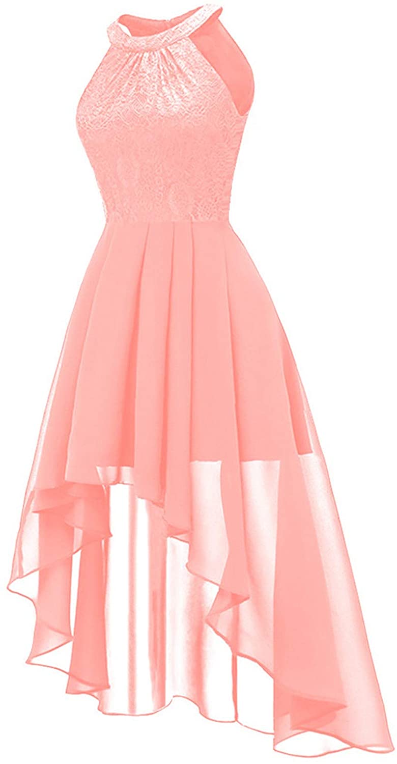 haoricu Women Summer Casual Off Shoulder Short Sleeve Lace Irregular Hem Party Dress