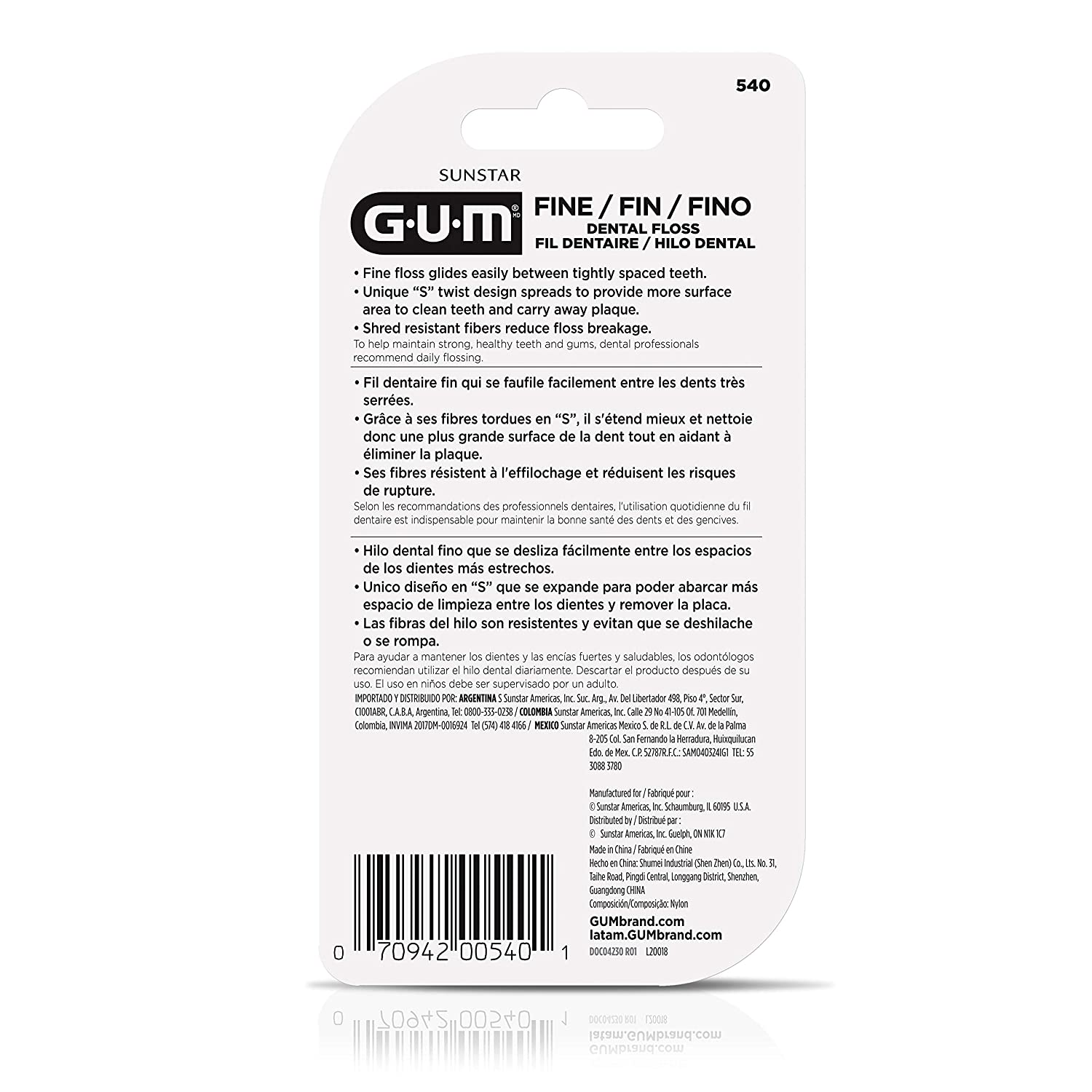 GUM - 540RYC6 Fine Unwaxed Dental Floss, Unflavored, 200 Yards (Pack of 6)