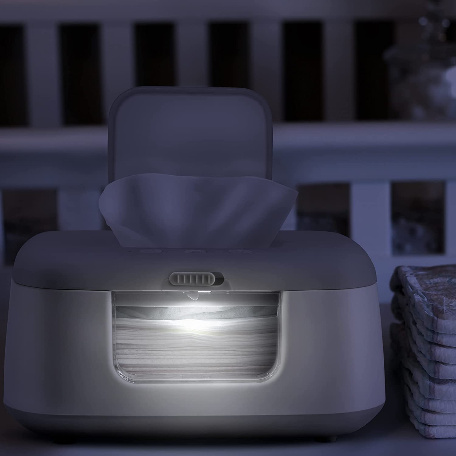 TinyBums Baby Wipe Warmer & Dispenser with LED Changing Light & On/Off