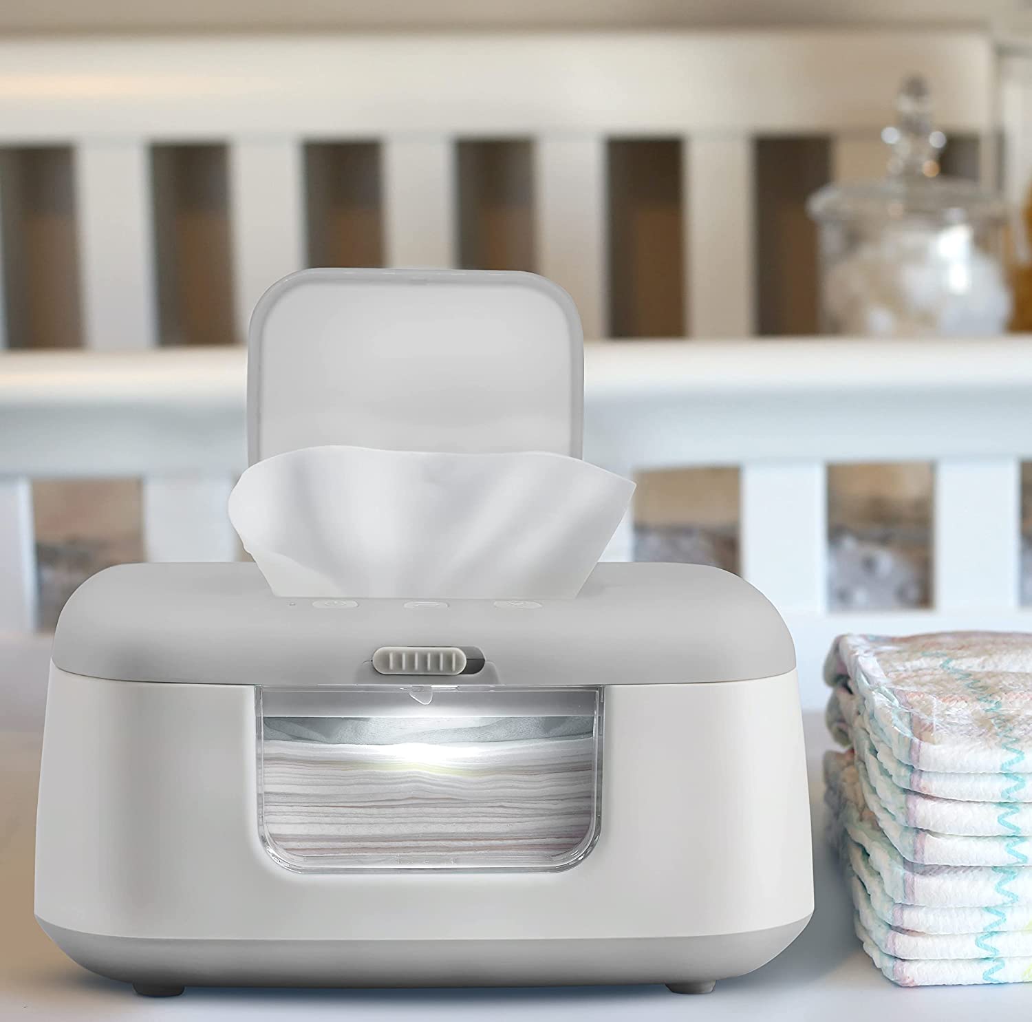 TinyBums Baby Wipe Warmer & Dispenser with LED Changing Light & On/Off