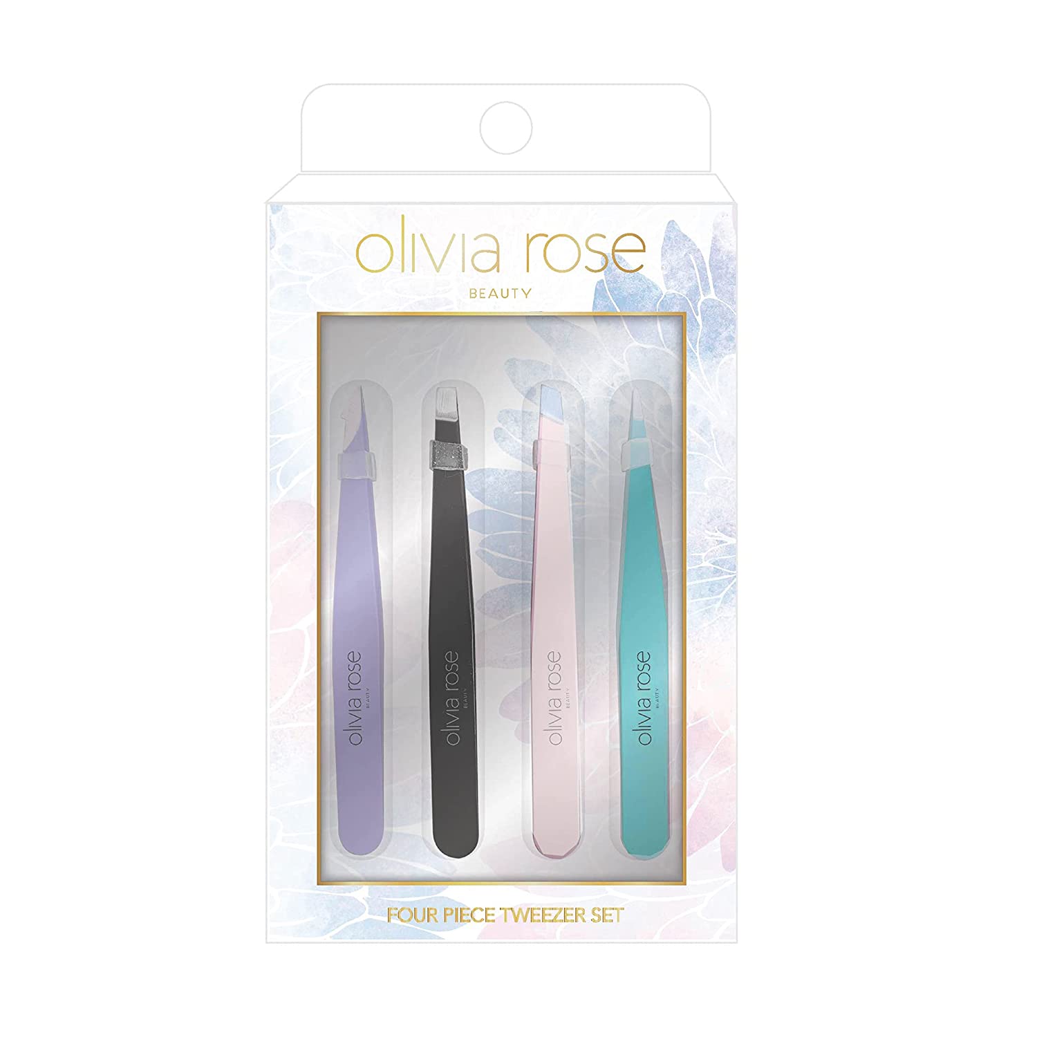 Olivia Rose Tweezer Set 4-Piece Professional Tweezers for Women/Men, Great Precision Hair Tweezers f