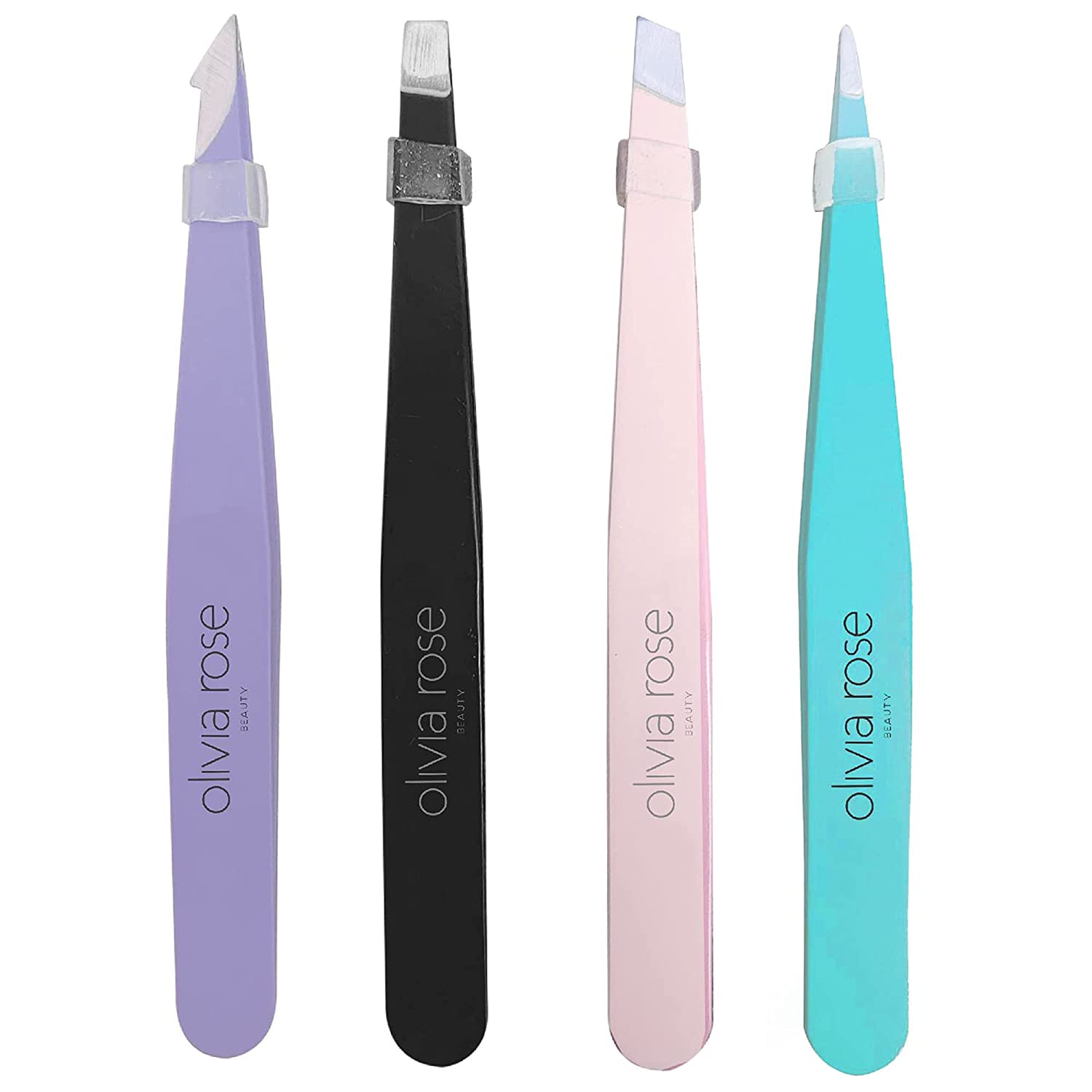 Olivia Rose Tweezer Set 4-Piece Professional Tweezers for Women/Men, Great Precision Hair Tweezers f