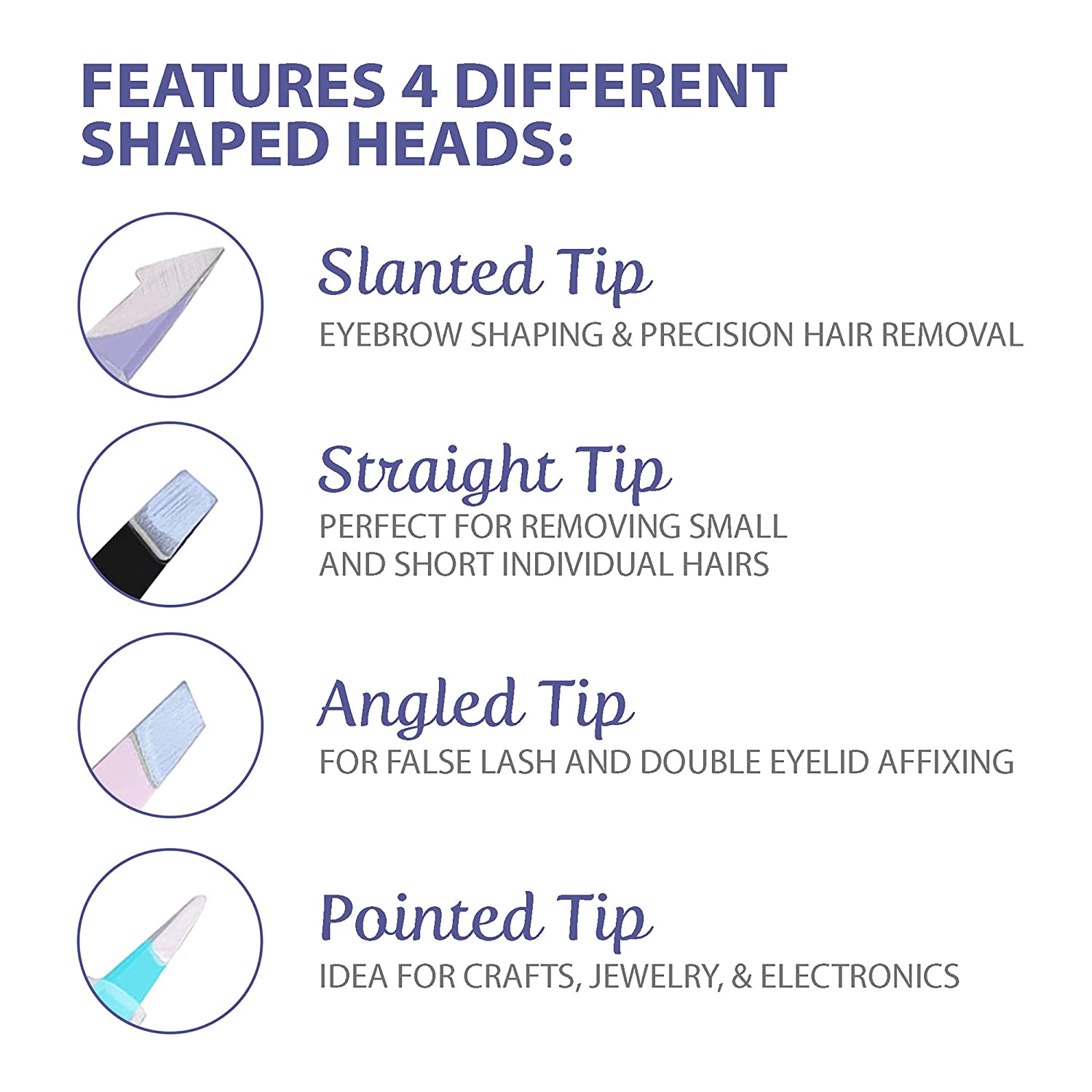 Olivia Rose Tweezer Set 4-Piece Professional Tweezers for Women/Men, Great Precision Hair Tweezers f