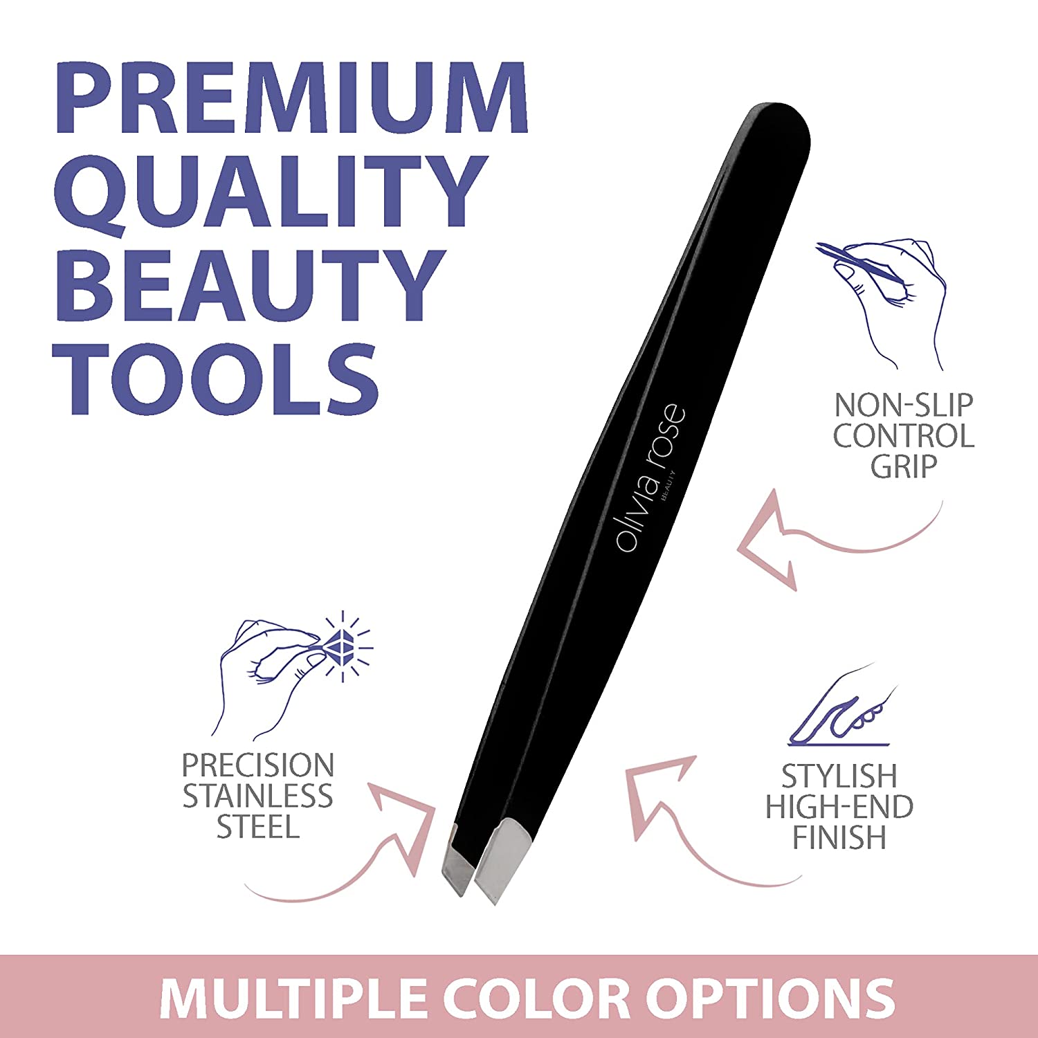 Olivia Rose Tweezer Set 4-Piece Professional Tweezers for Women/Men, Great Precision Hair Tweezers f