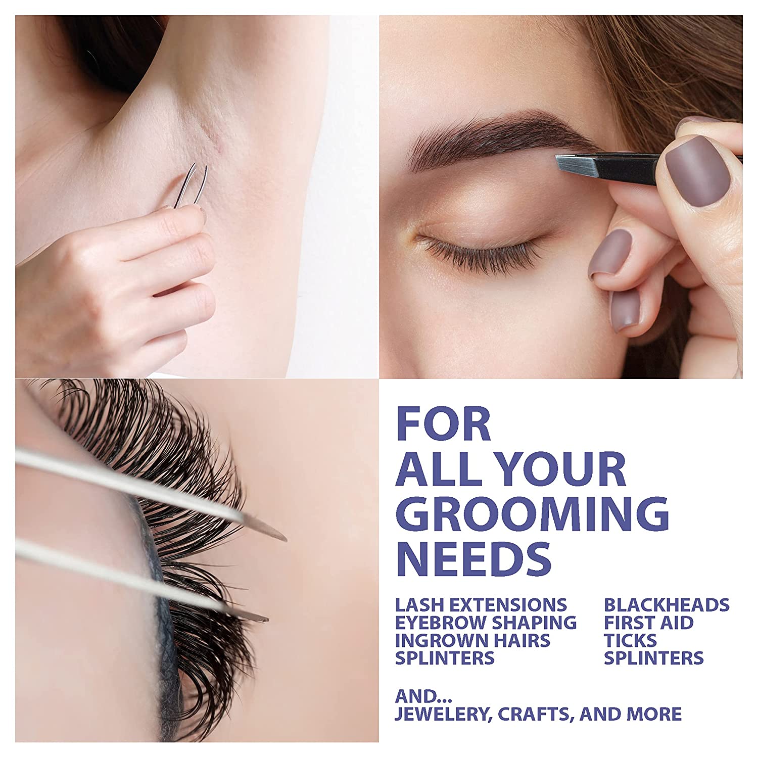 Olivia Rose Tweezer Set 4-Piece Professional Tweezers for Women/Men, Great Precision Hair Tweezers f