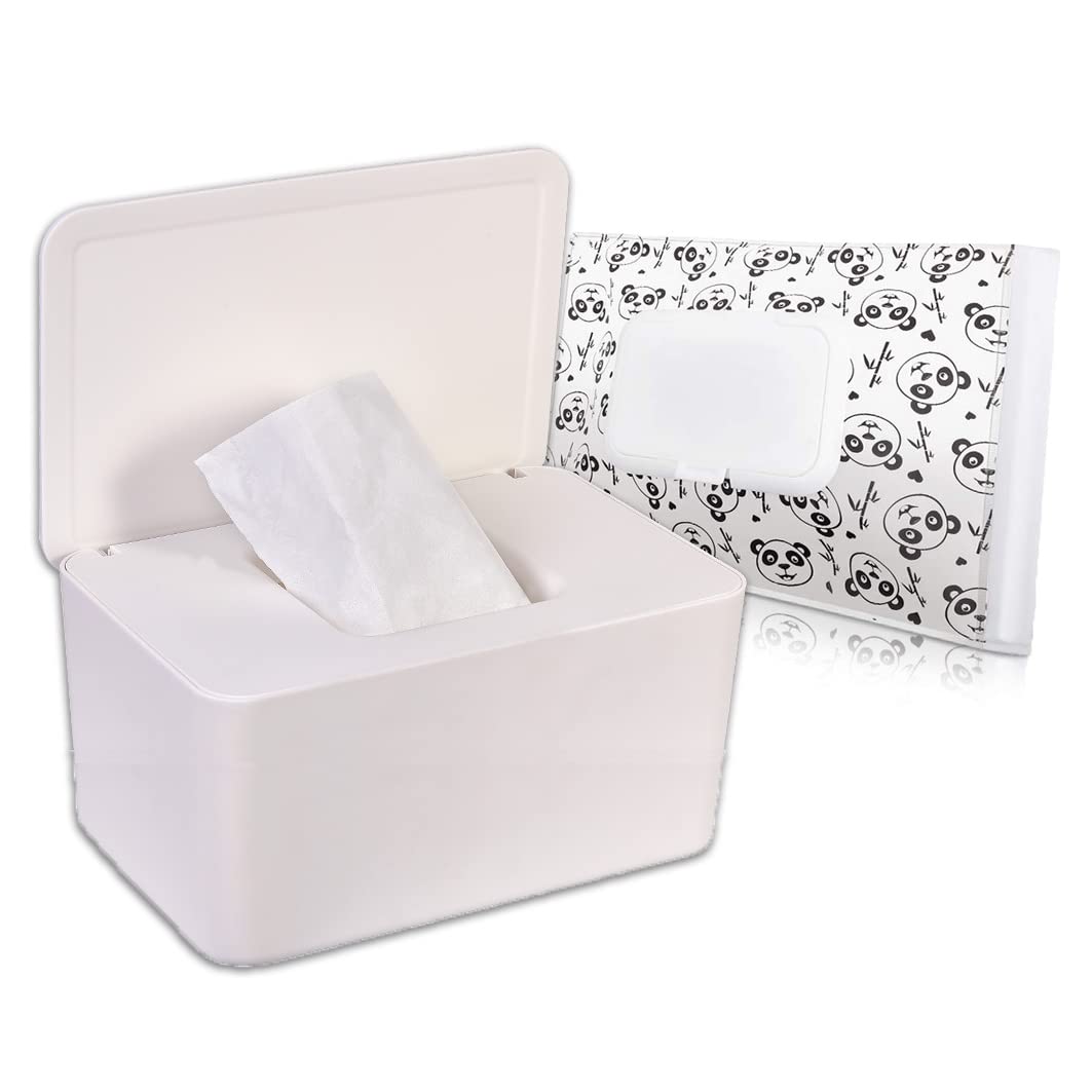 TORASO Large-Sized, Baby Wipes Dispenser with Lid and Pouch with Lid, Baby Wipe Holder Keeps Wipes F