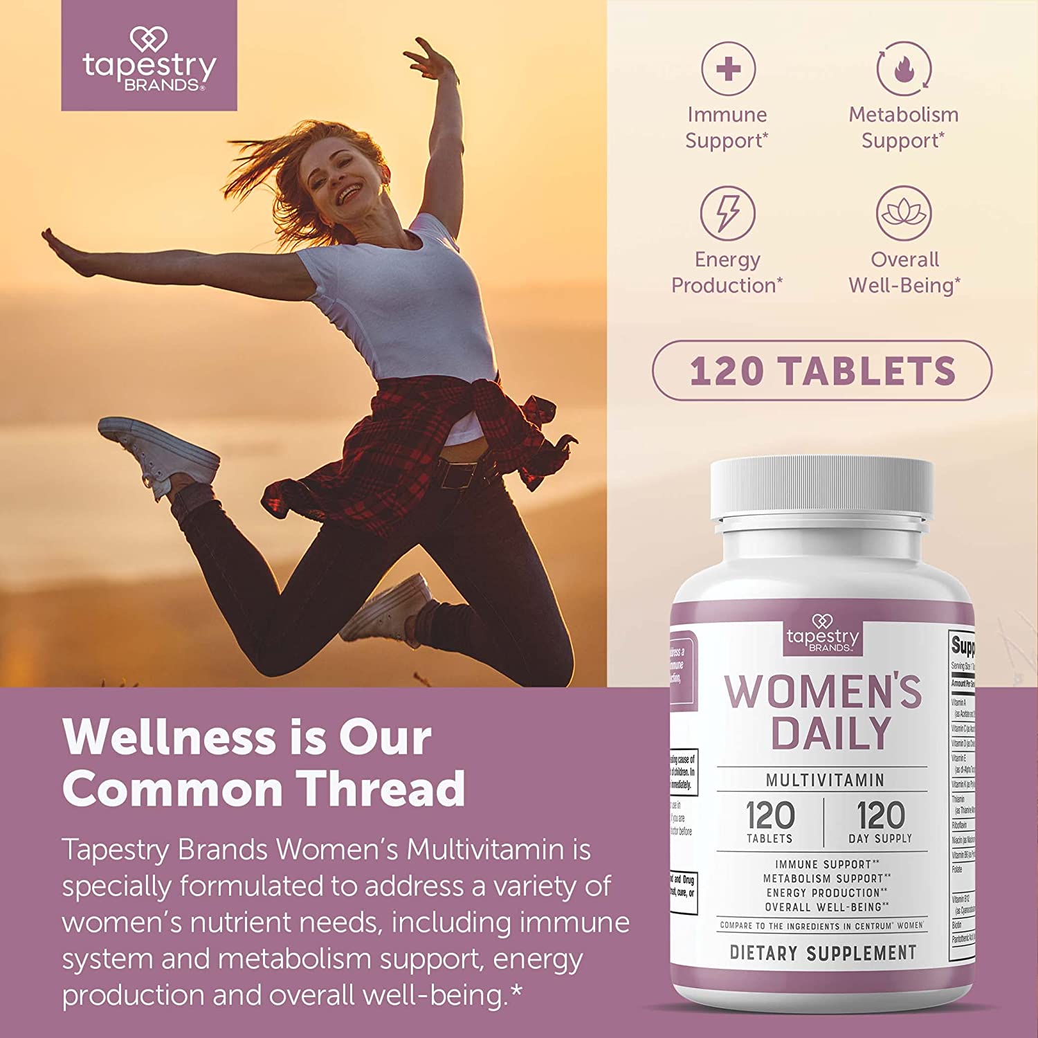 Tapestry Brands ABC Women’s Daily Multivitamin – Immune Support- Metabolism Support- Energy Prod