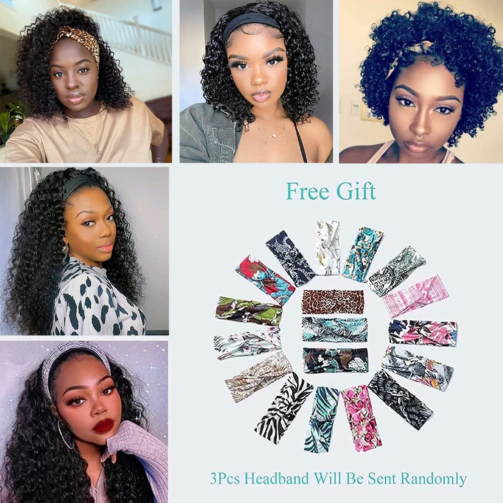 IVCoco Curly Headband Wig Human Hair Glueless None Lace Front Wigs, Headband Human Hair Wigs 180% De