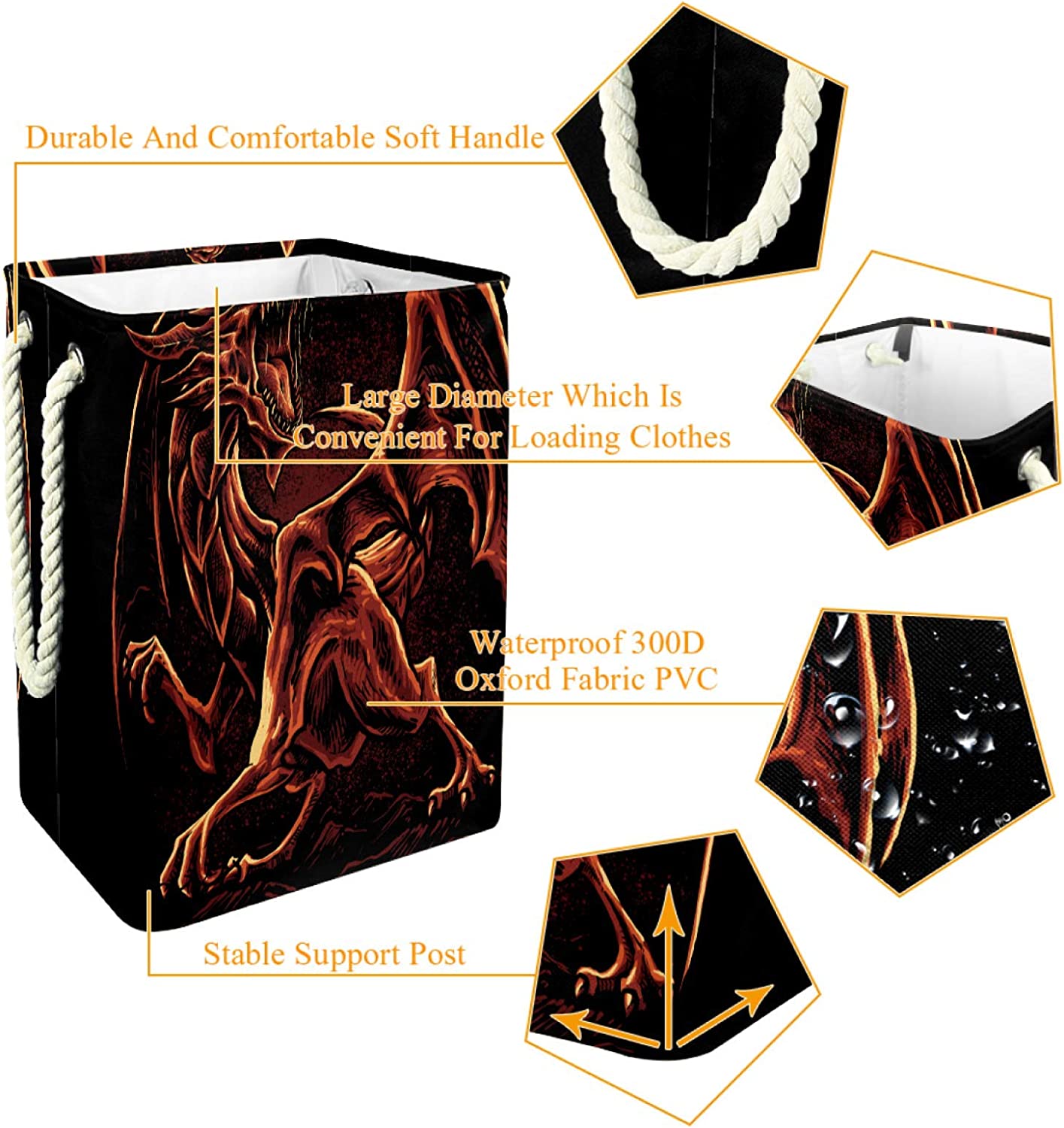 delayer Dragon Laundry Basket Clothes Sorter Portable Multi-Use Storage Bag Organizer Basket for Toy