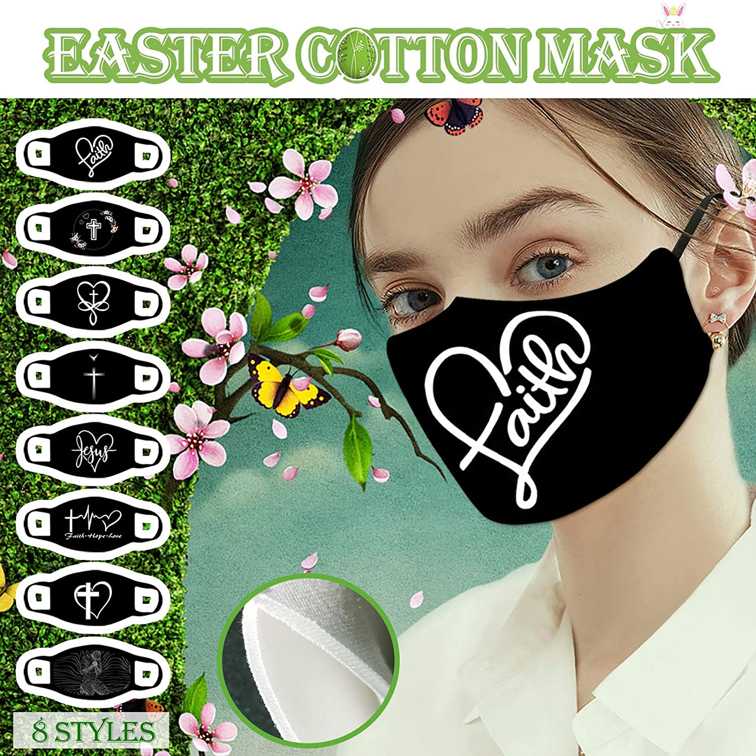 1/3/5Pcs Adults Easter Reusable Face_Masks Lightweight Soft Face Bandanas with Elastic Ear Loops Bre