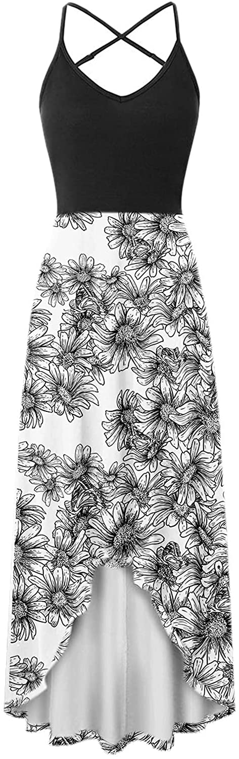 WYTong Women Sexy V-Neck Elegant Party Dress Irregular Hem Prints Long Party Dress Spaghetti Strap D