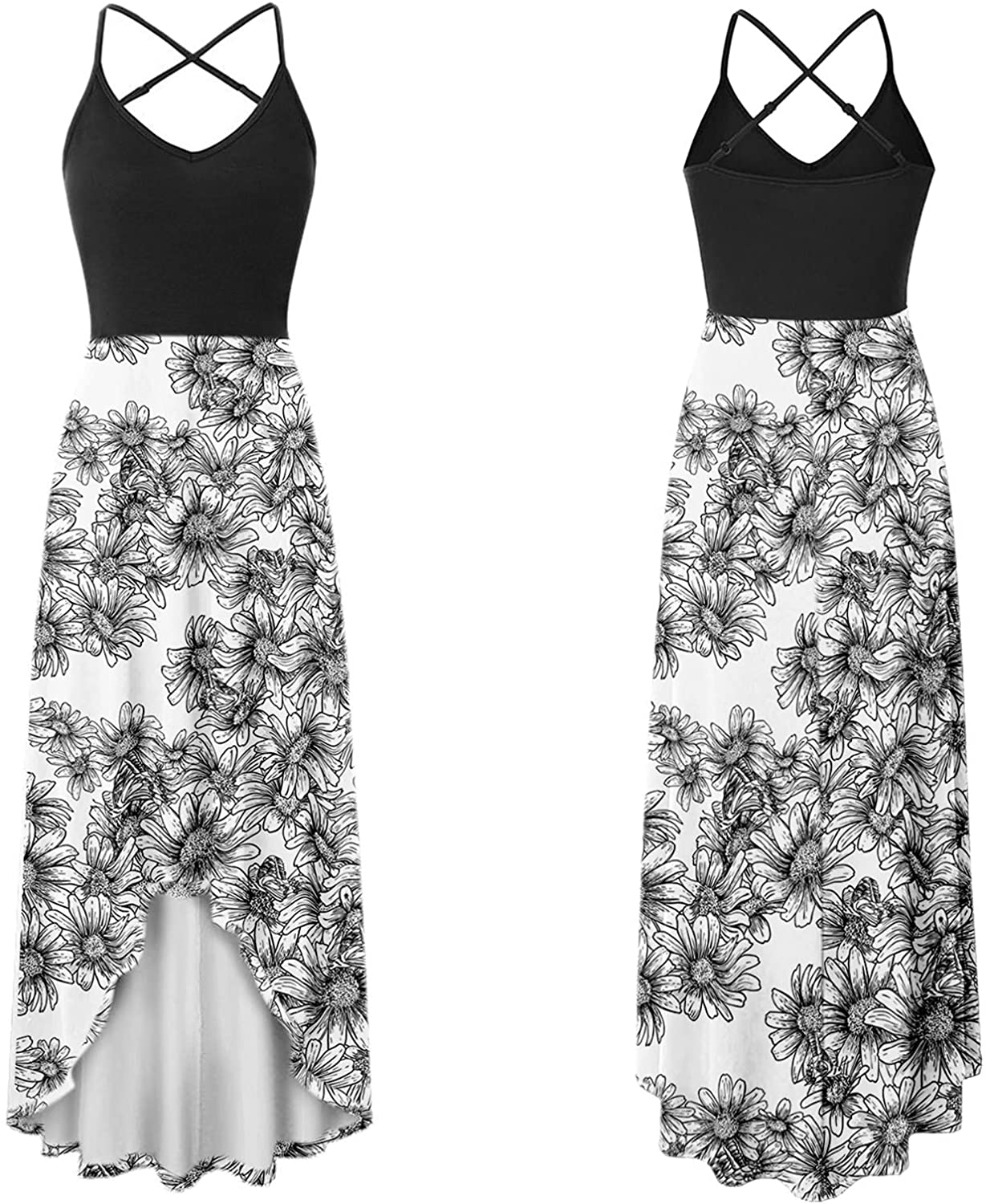 WYTong Women Sexy V-Neck Elegant Party Dress Irregular Hem Prints Long Party Dress Spaghetti Strap D