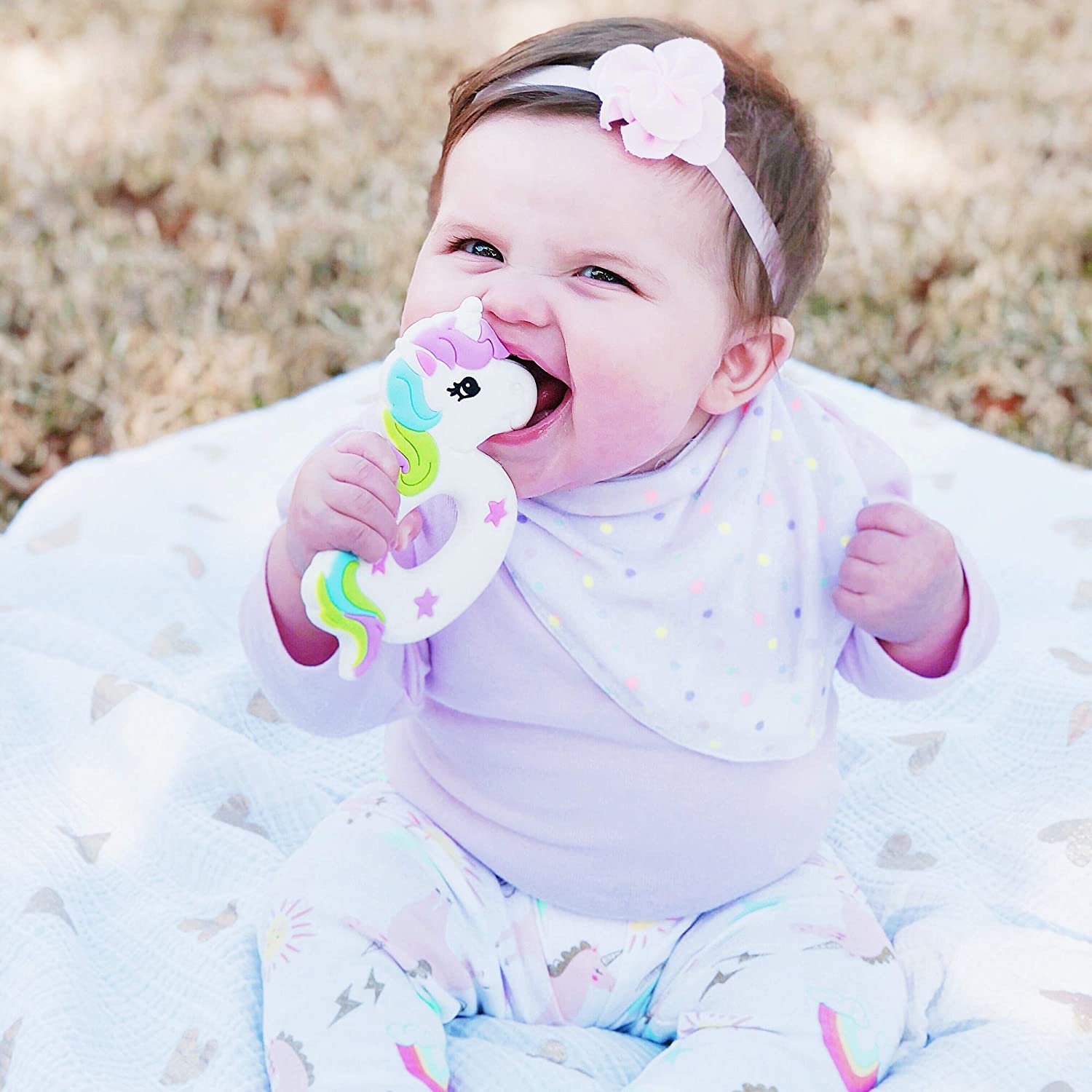 Silli Chews Baby Unicorn Teether for Girls Easy to Hold Teething Toy Light Weight Magical Pony Rainb