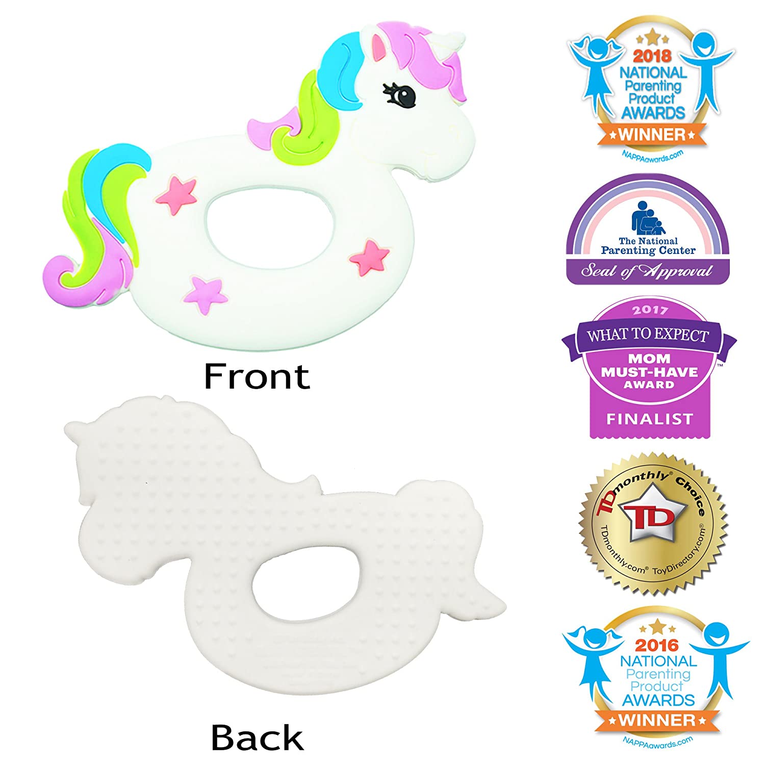 Silli Chews Baby Unicorn Teether for Girls Easy to Hold Teething Toy Light Weight Magical Pony Rainb