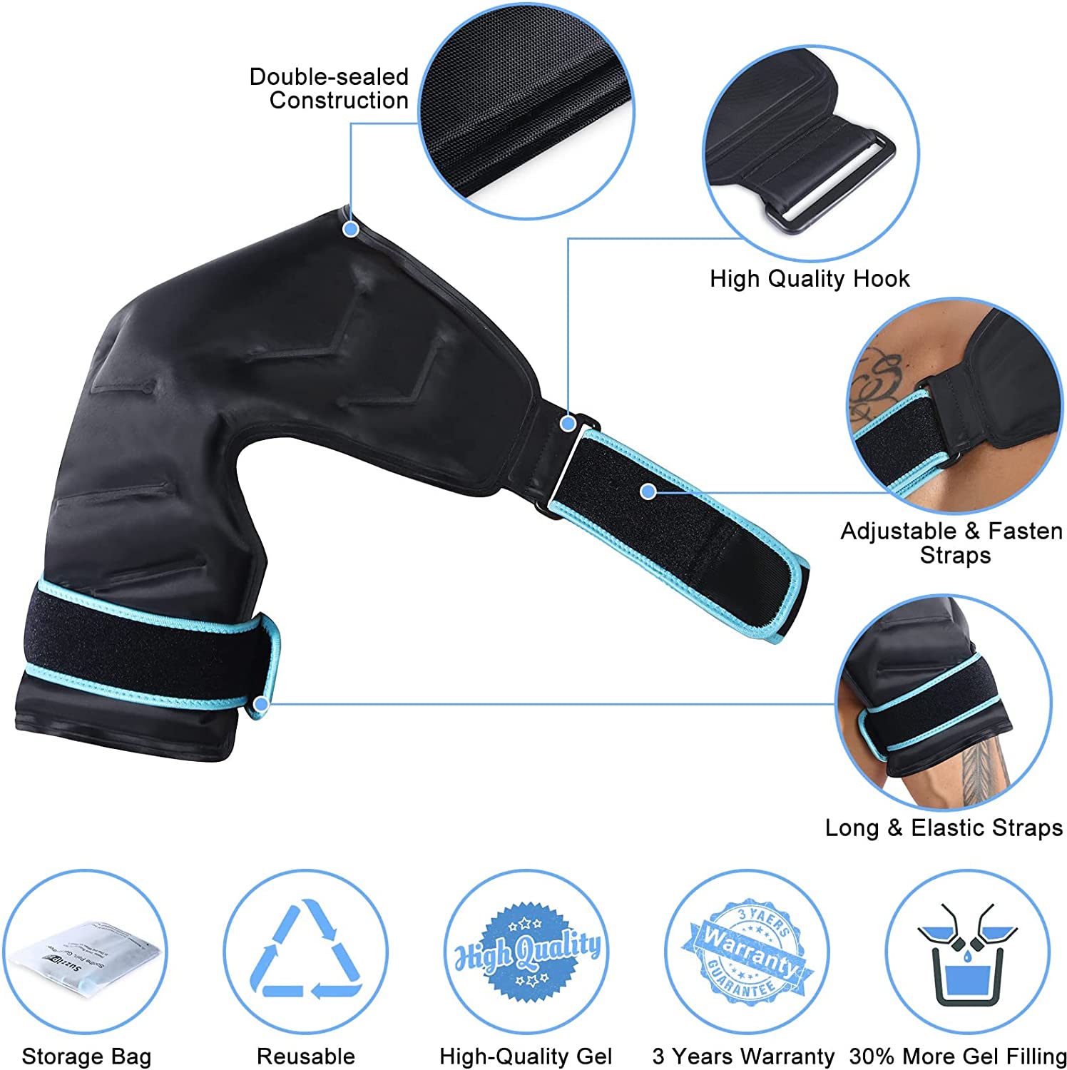 SuzziPad XL Shoulder Ice Pack for Injuries Reusable Gel, Reversible Ice Pack for Shoulder Rotator Cu