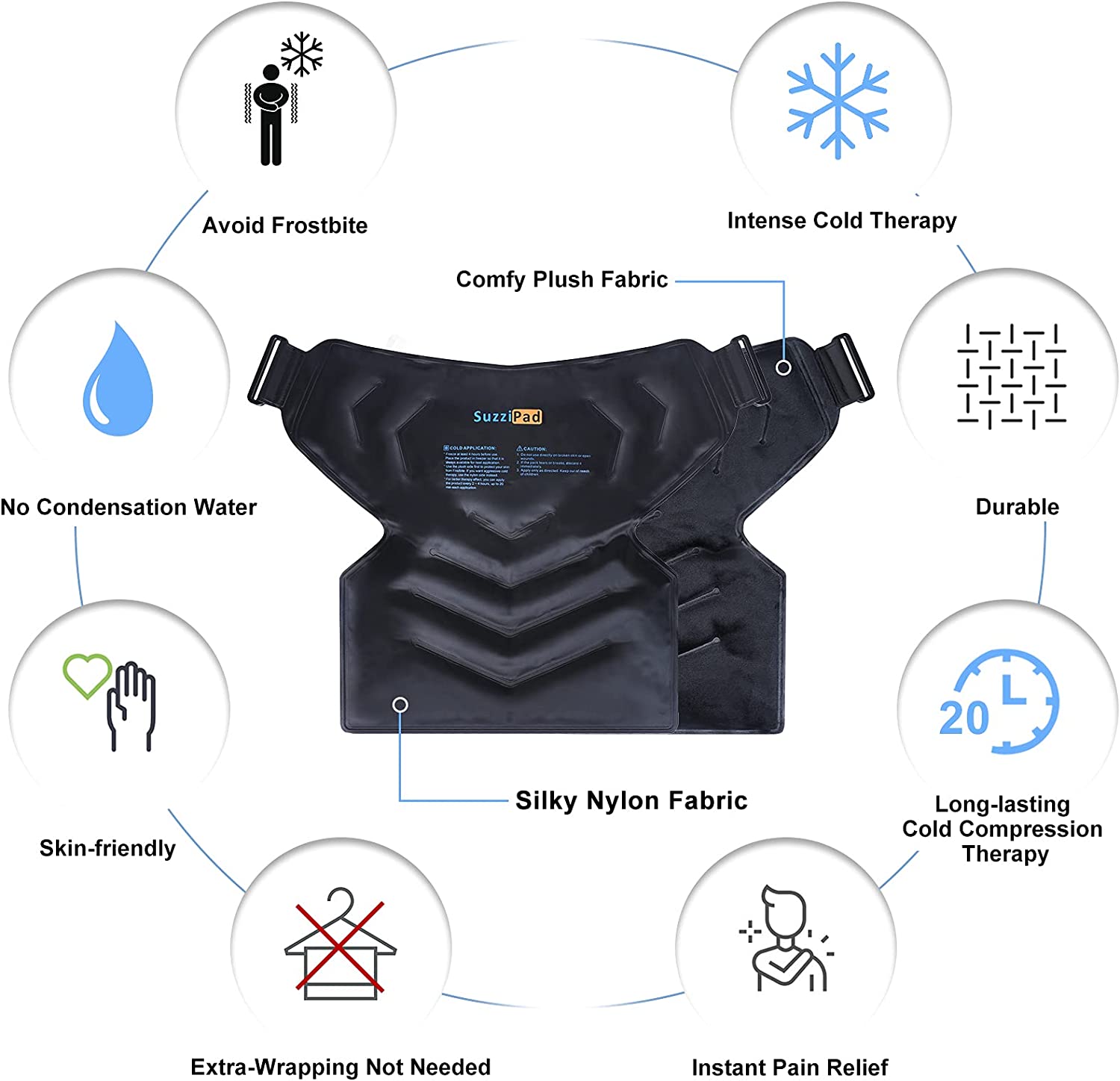 SuzziPad XL Shoulder Ice Pack for Injuries Reusable Gel, Reversible Ice Pack for Shoulder Rotator Cu