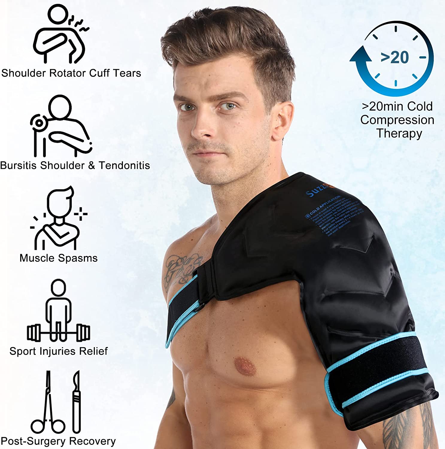 SuzziPad XL Shoulder Ice Pack for Injuries Reusable Gel, Reversible Ice Pack for Shoulder Rotator Cu